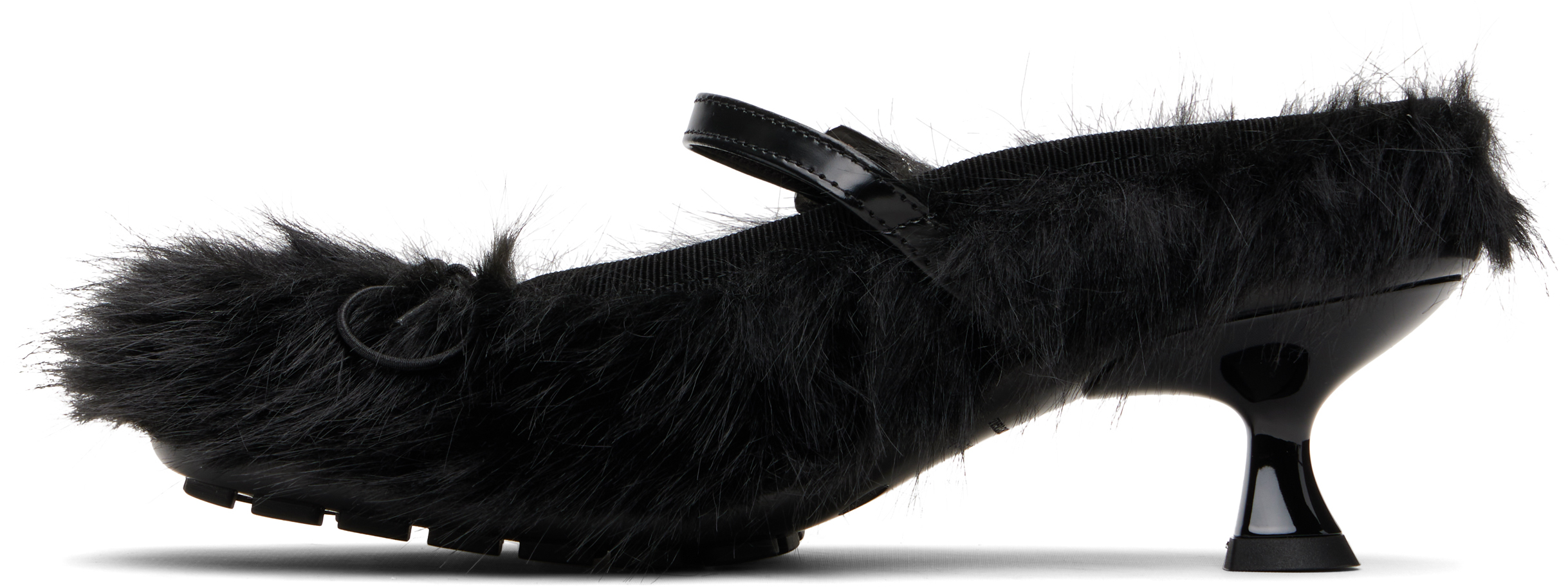 Simone Rocha Black Faux Fur Grip Mule Heels In Black