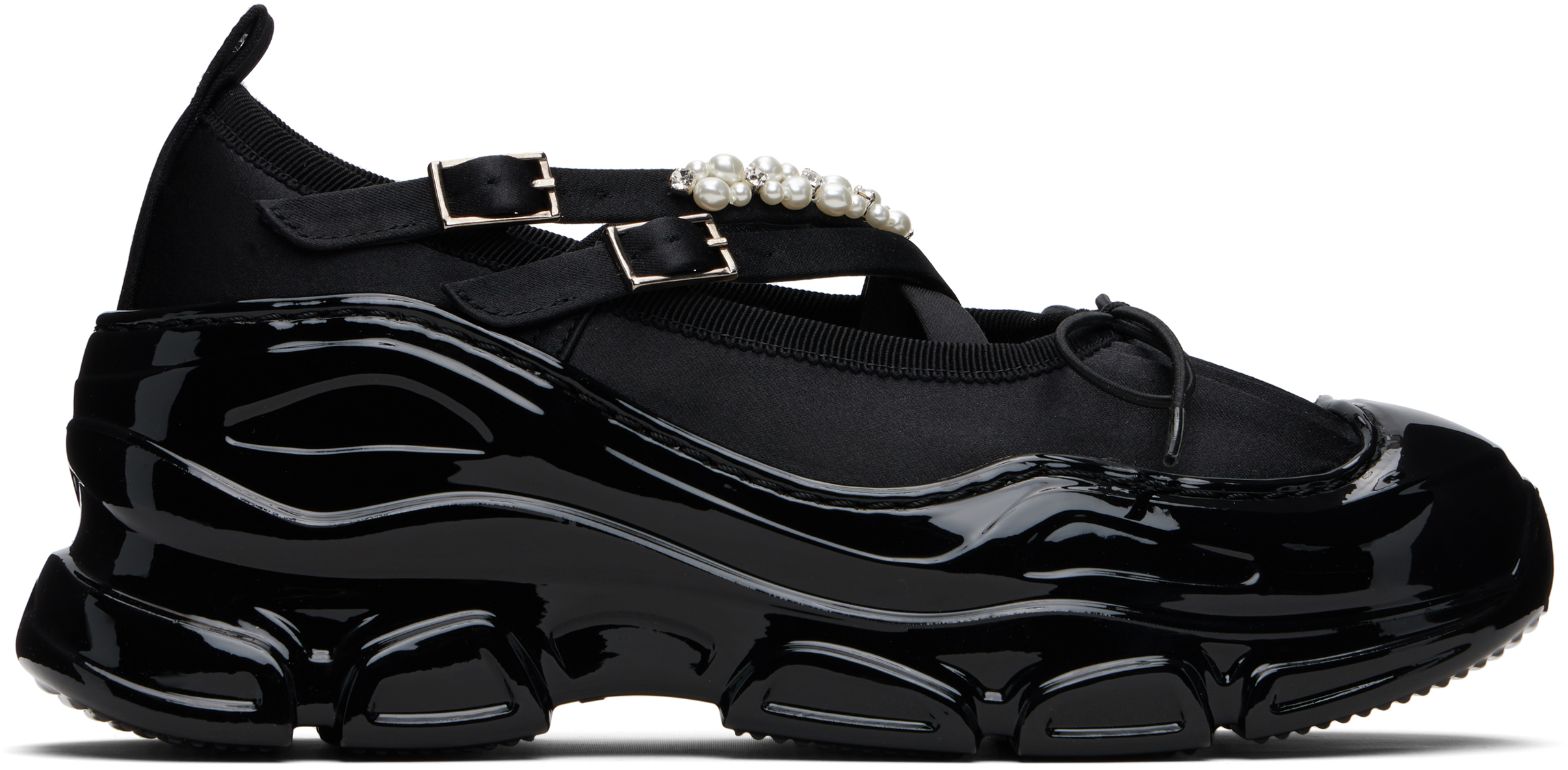 Simone Rocha Black Beaded Tracker Ballerina Flats In Multi