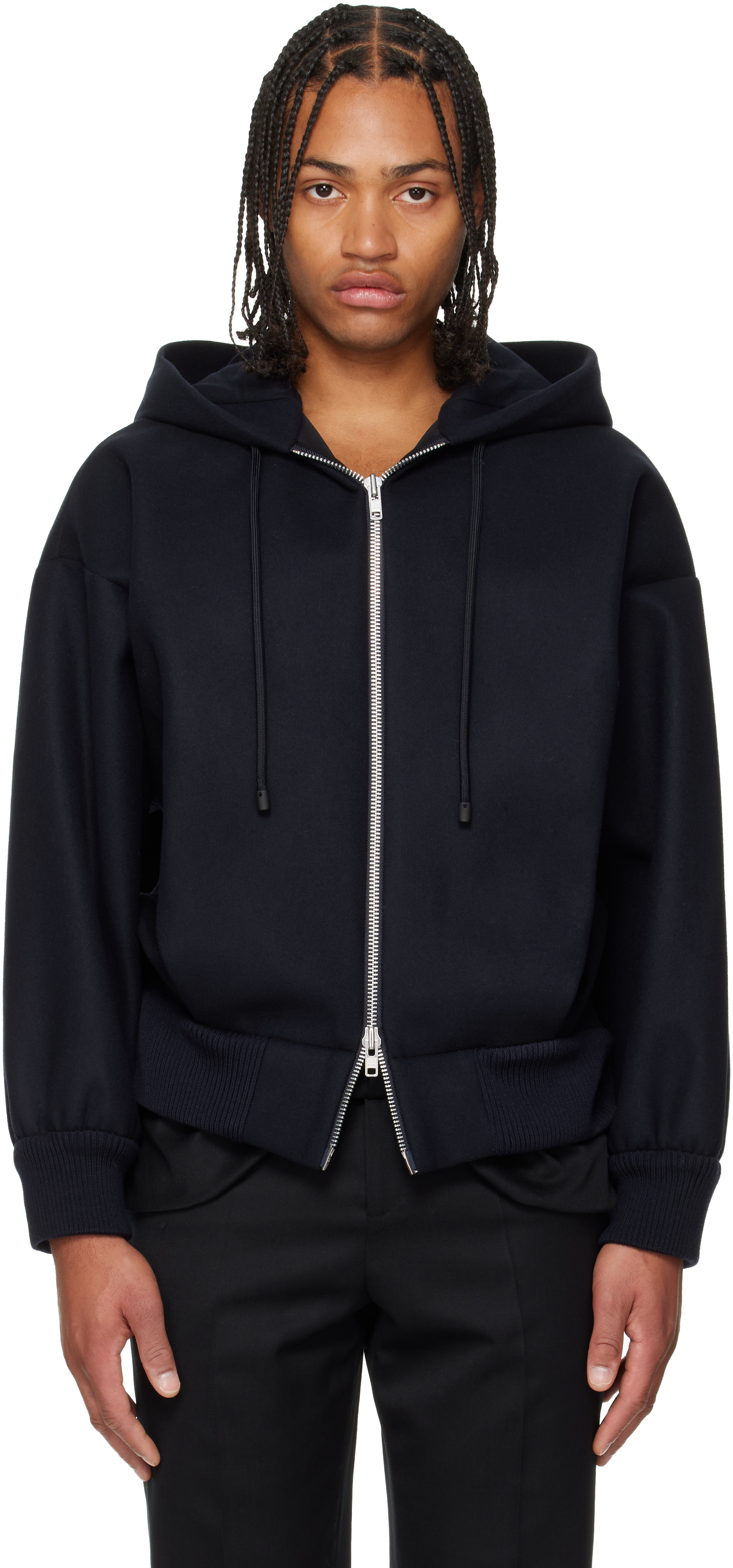 Simone Rocha: Navy Embellished Hooded Zip Jacket | SSENSE
