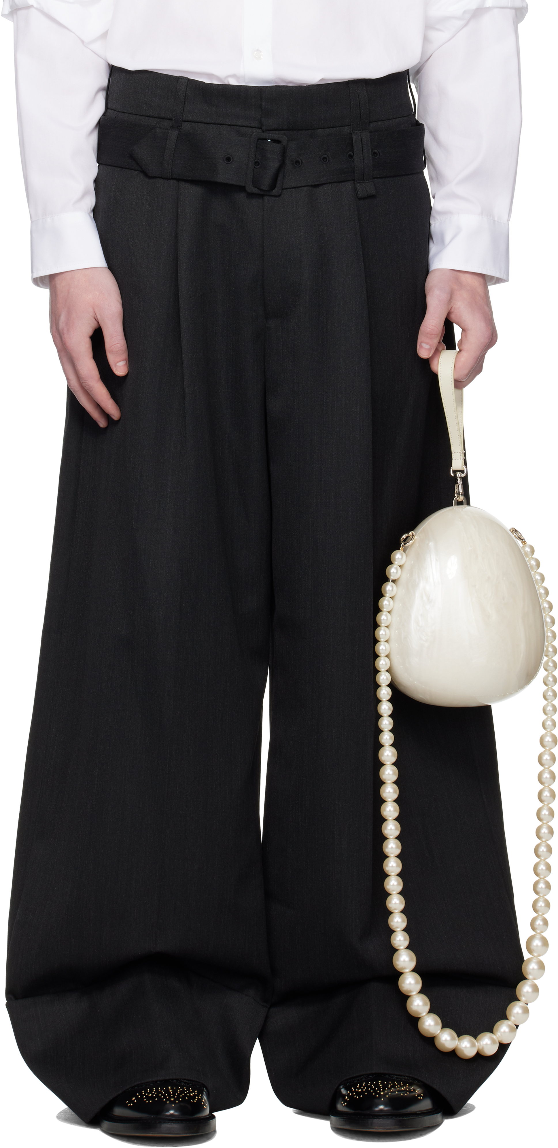 Gray Wide Leg Multi Belt Loop Trousers by Simone Rocha on Sale