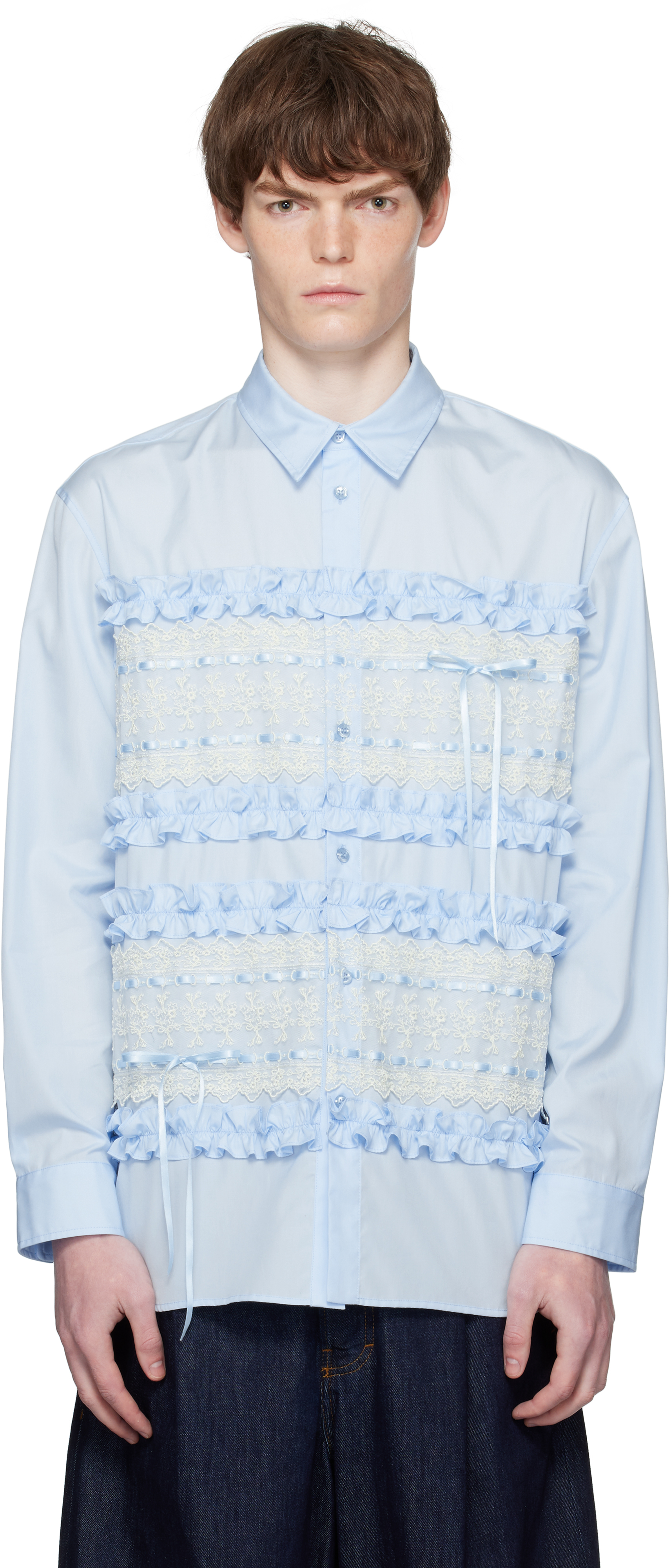 White Lace Ribbon Trim Easy Shirt