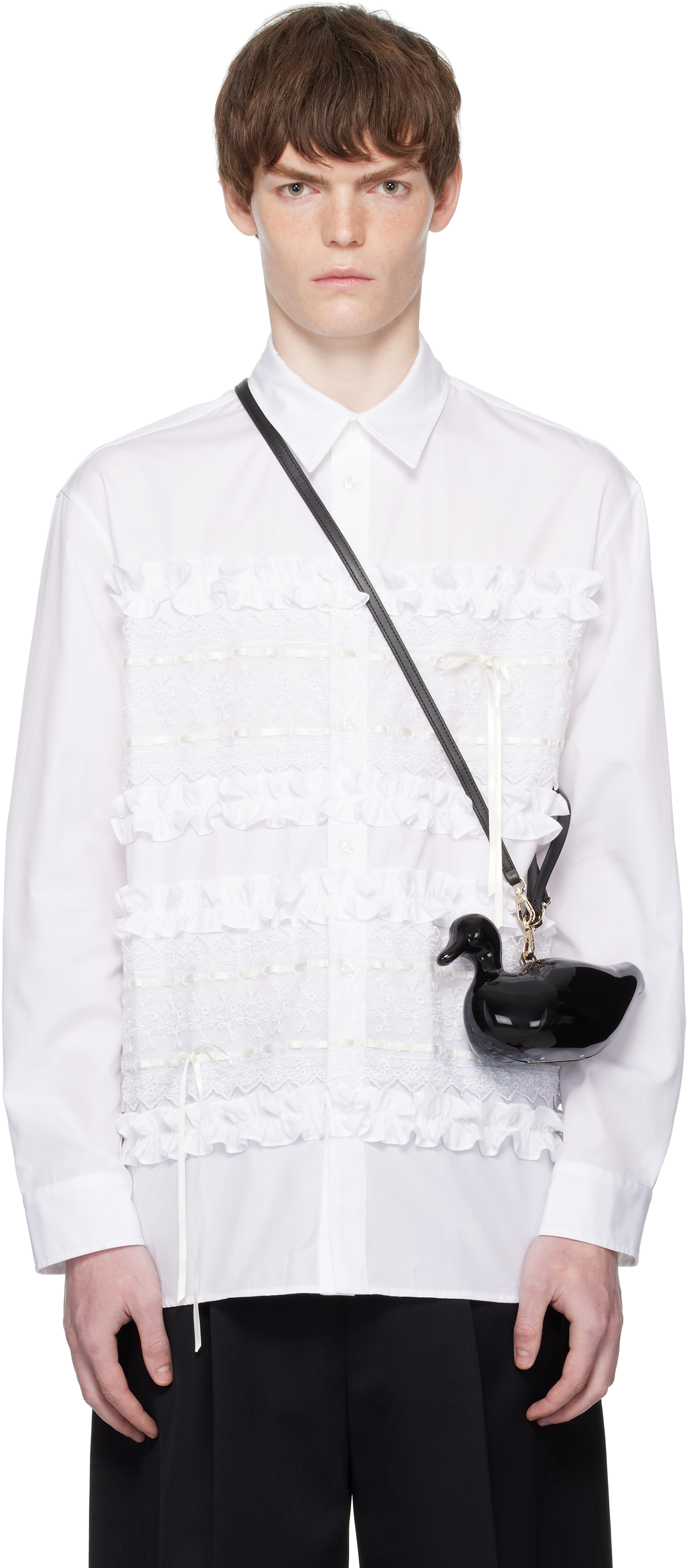 White Lace Ribbon Trim Easy Shirt