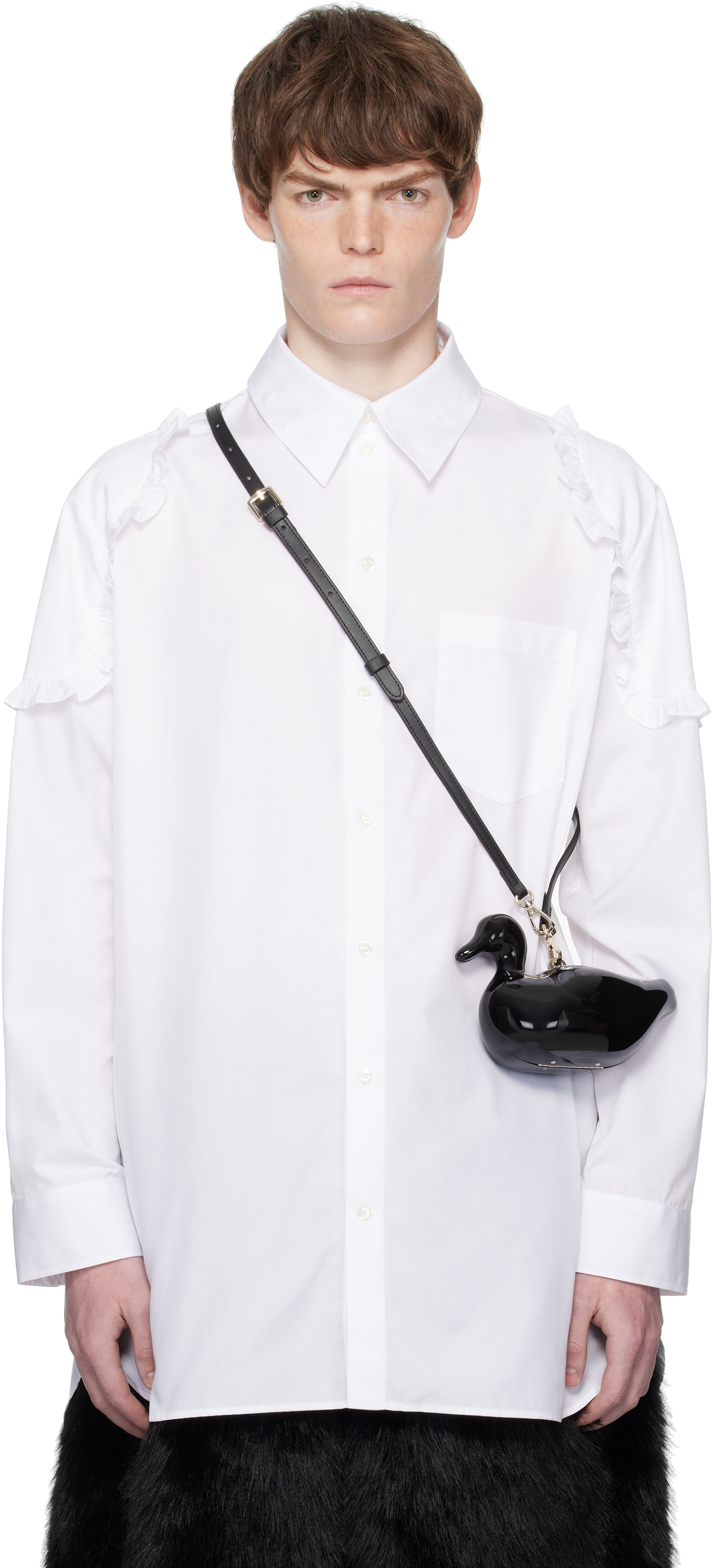 White Ruffle Shoulder Patch Tunic Shirt