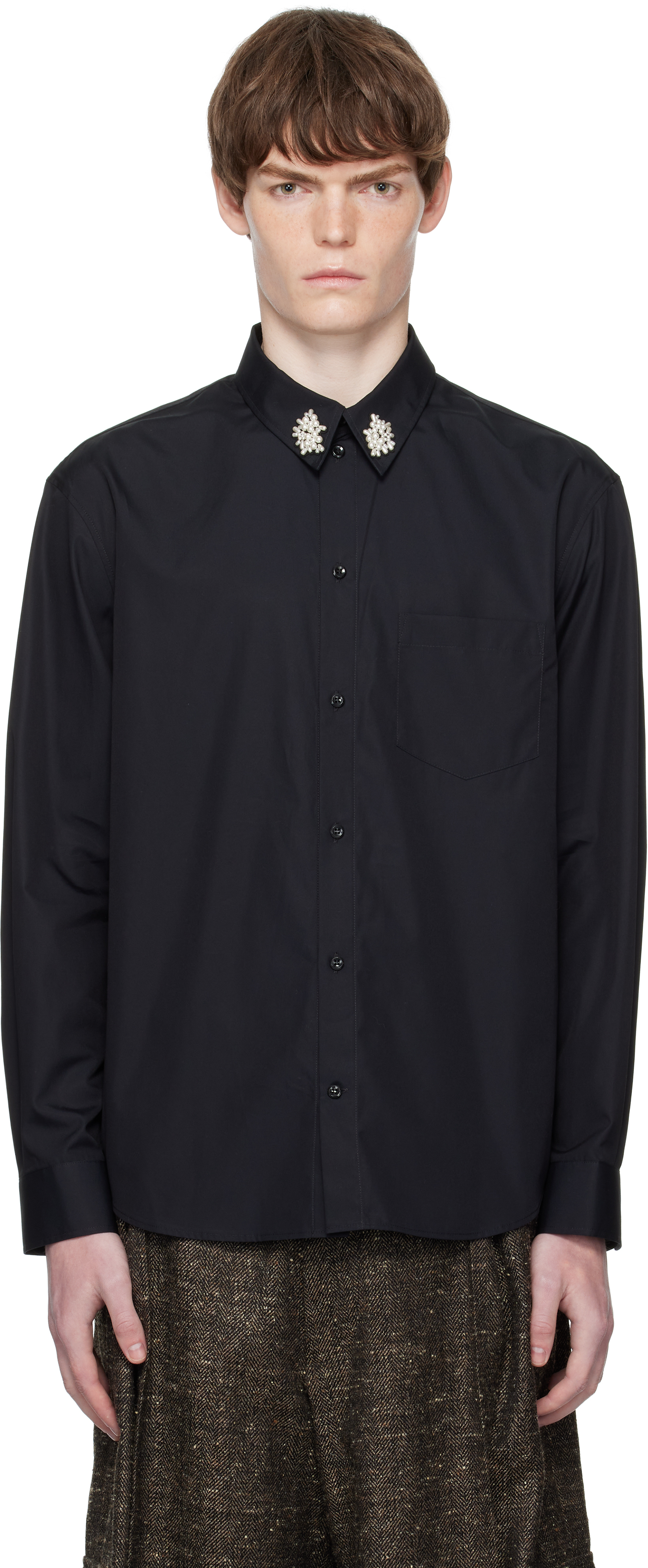 Black Beaded Flower Cluster Classic Shirt