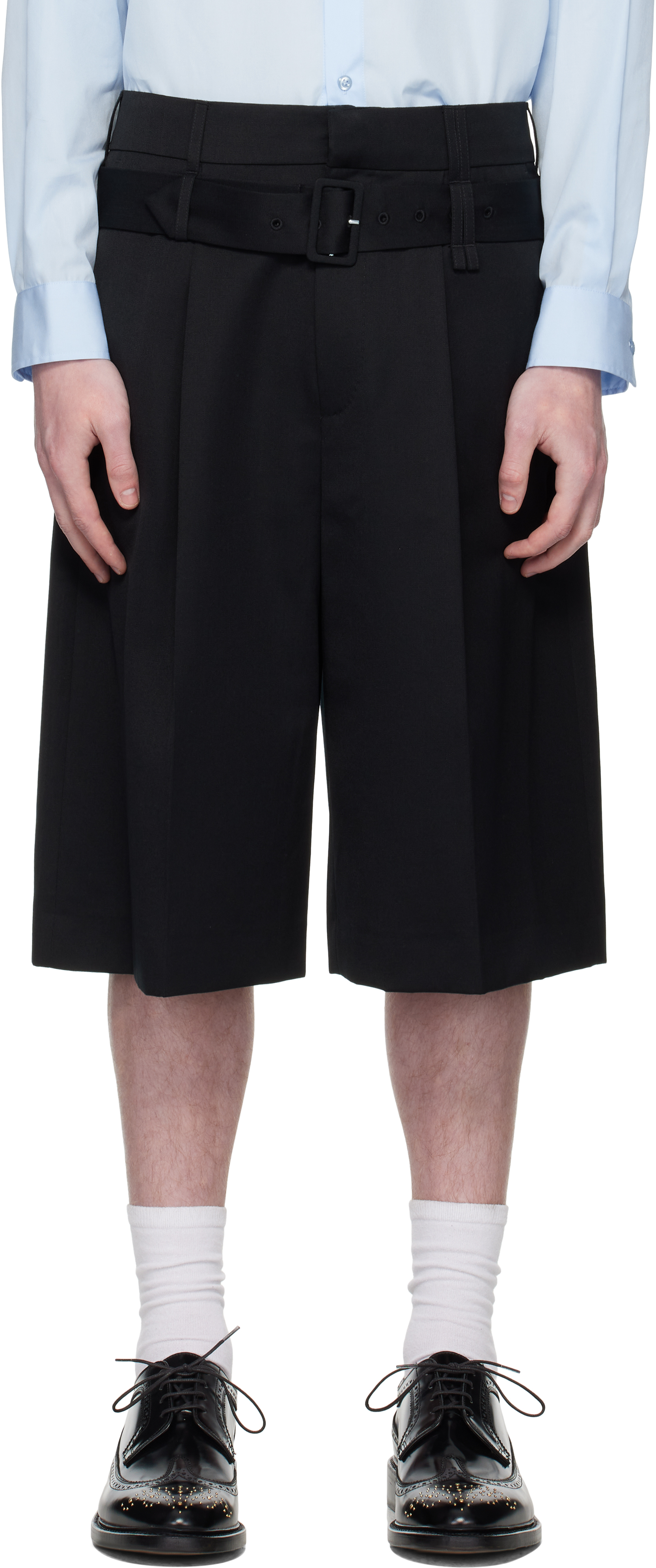 Black Wide Leg Multi Belt Loop Shorts