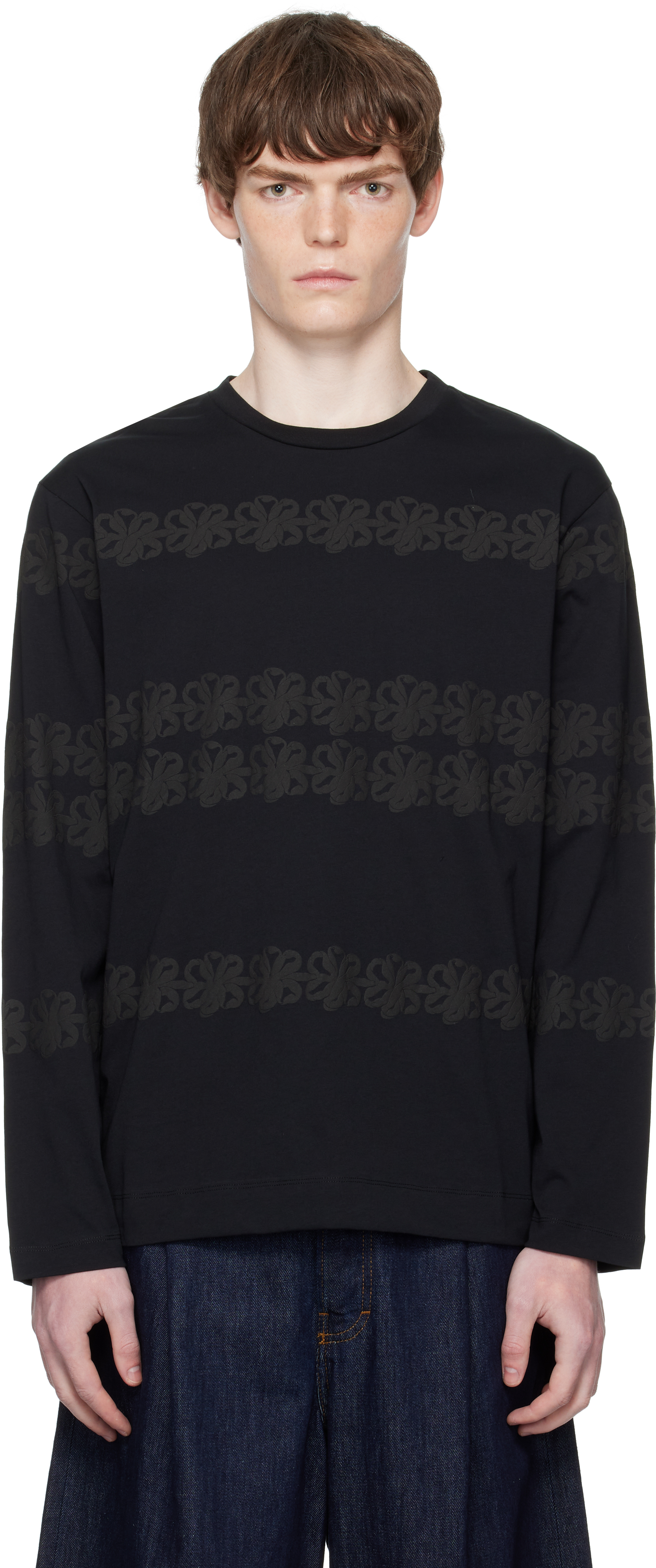 Black Ribbon Daisy Chain Print Long Sleeve T-shirt