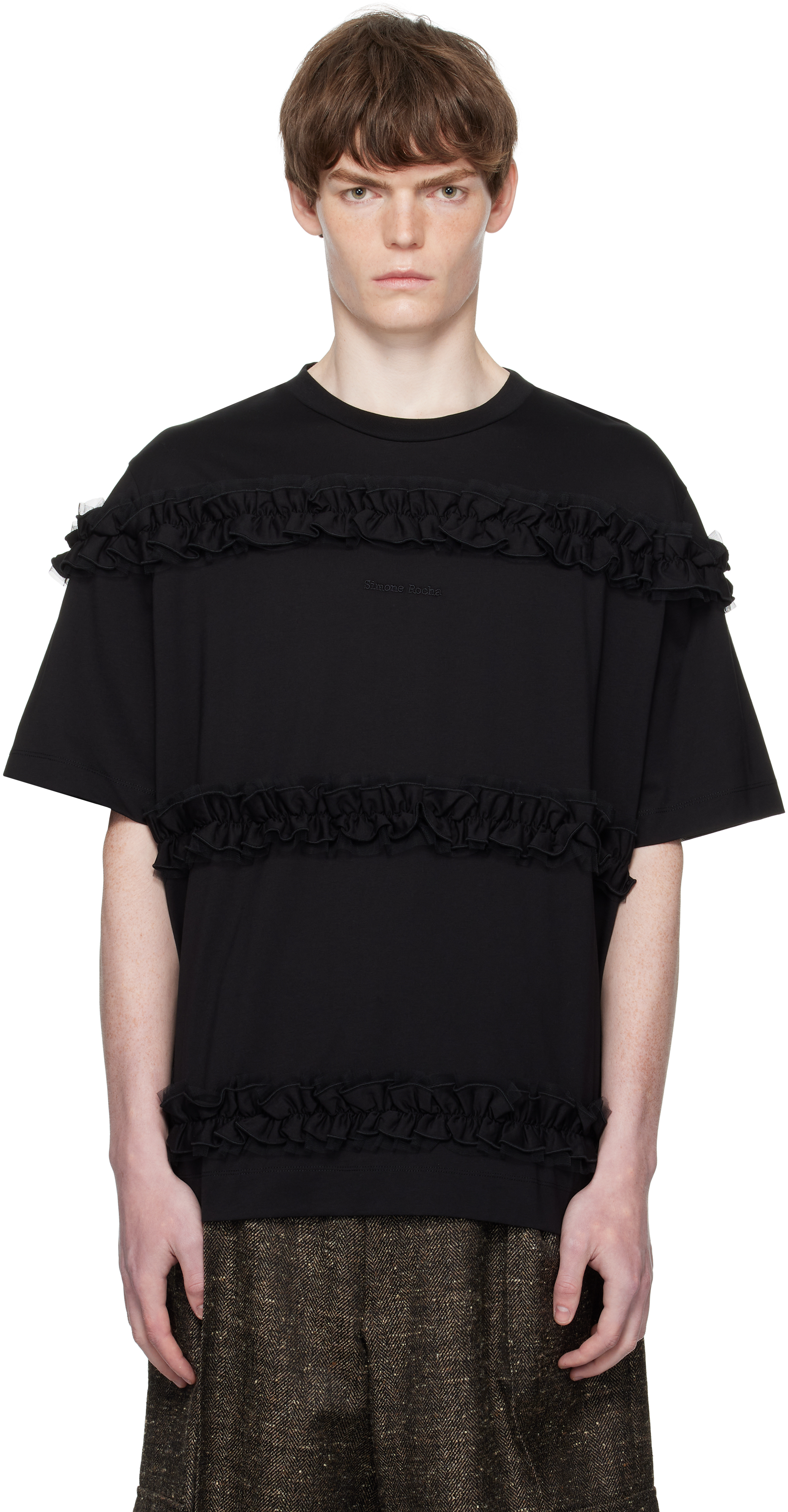 Simone Rochaのブラック ラッフル フリル Tシャツがセール中