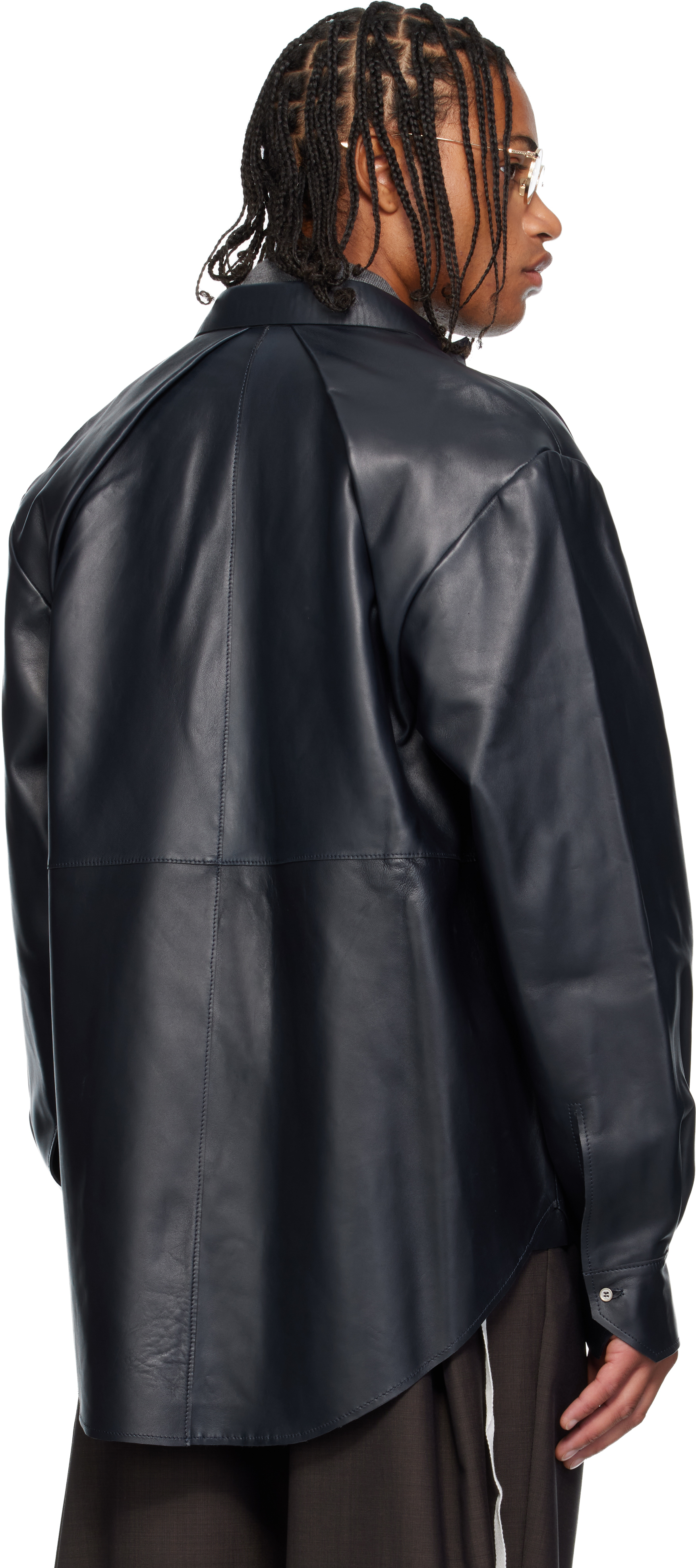 Sonia Carrasco Navy Zipped Leather Jacket In Blue