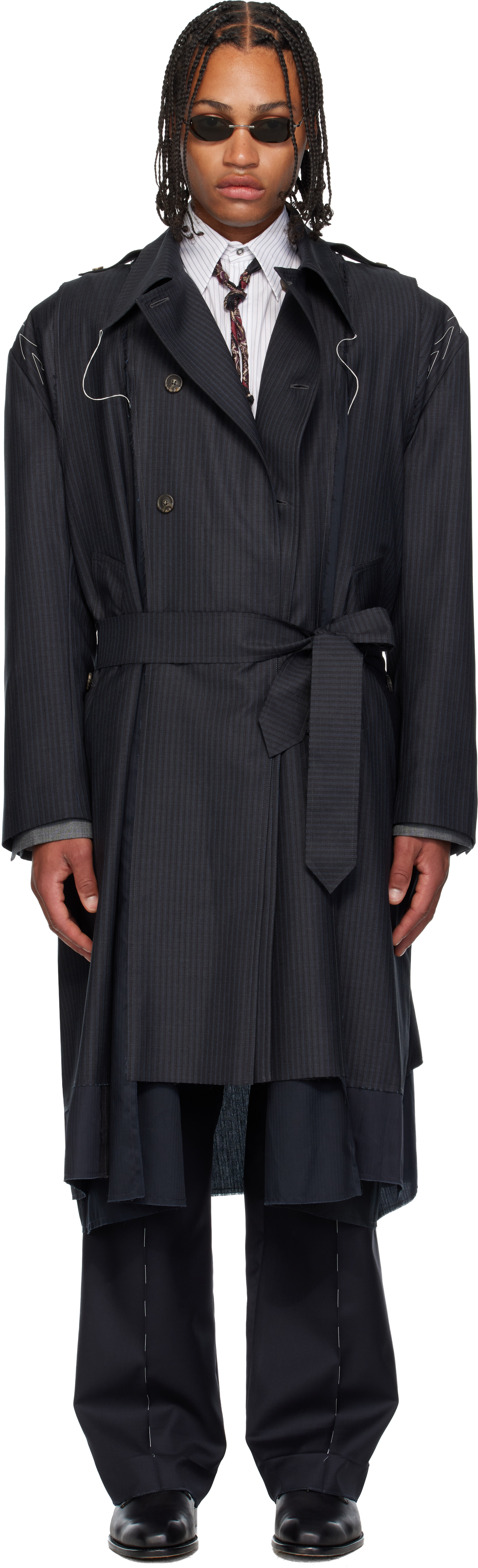 Sonia Carrasco Gray Deconstructed Trench Coat In Blue
