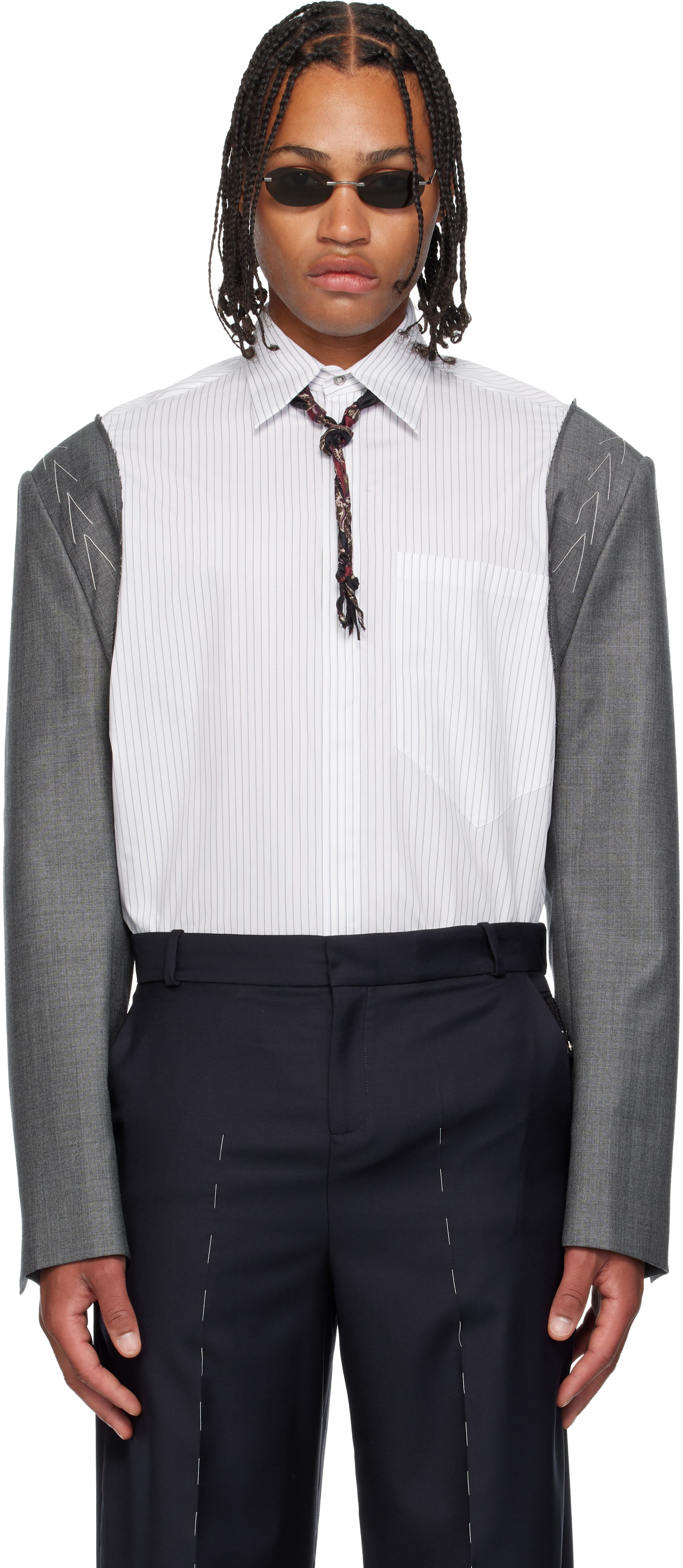 Sonia Carrasco White & Gray Tailored Sleeves Shirt In Gray