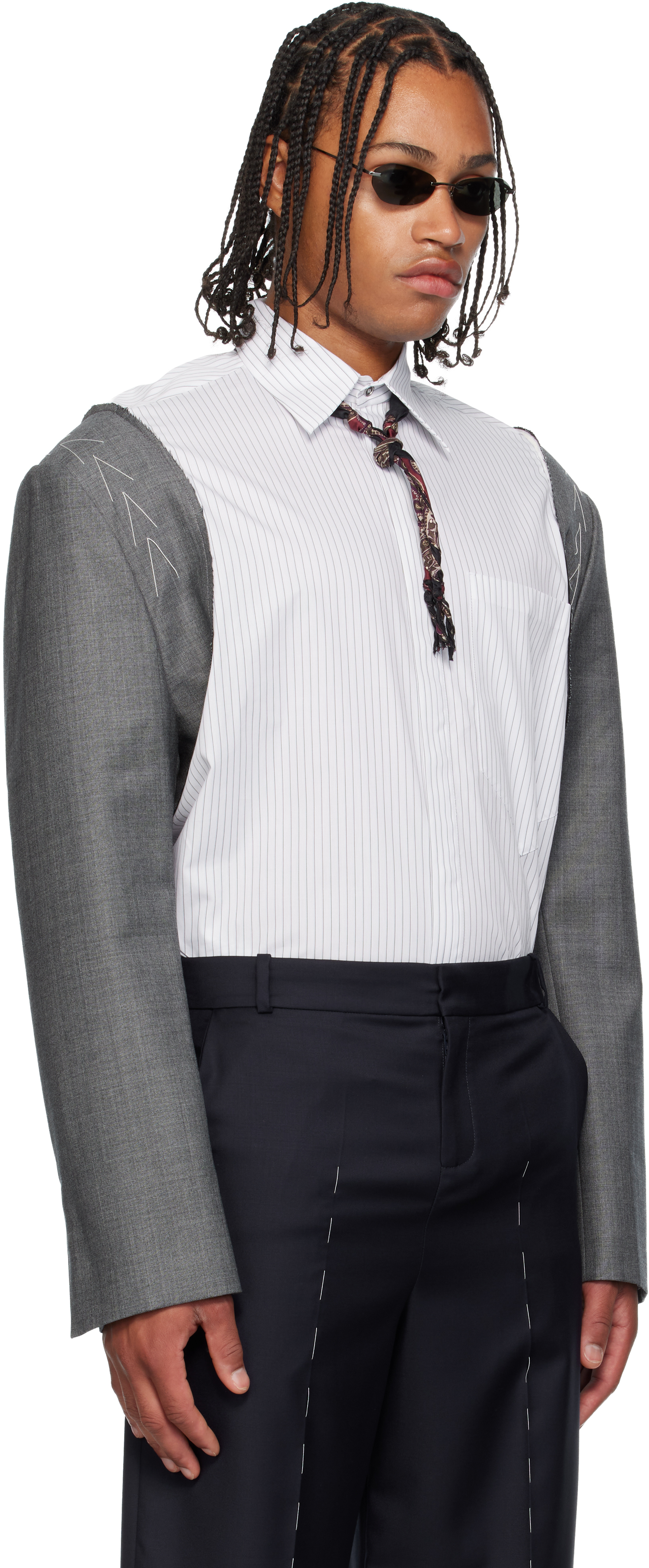 Sonia Carrasco White & Gray Tailored Sleeves Shirt In Gray