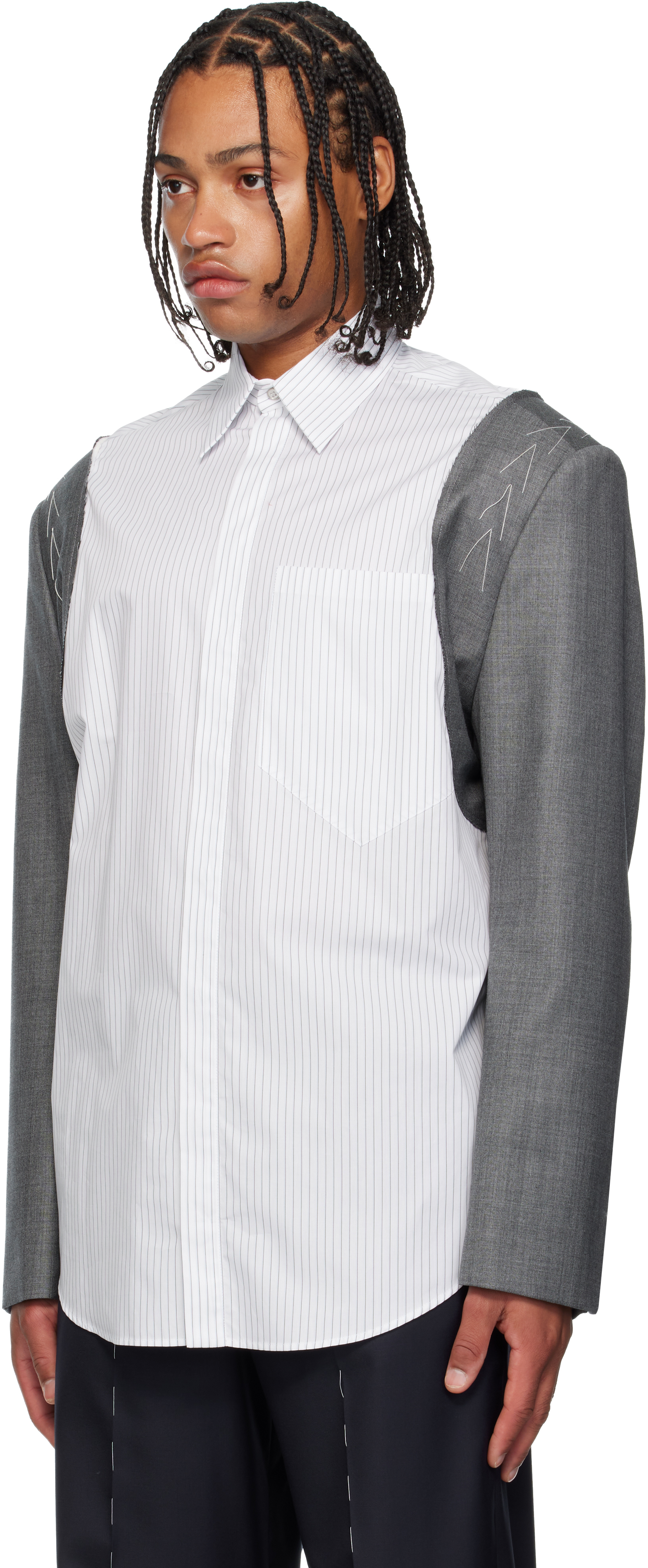 Sonia Carrasco White & Gray Tailored Sleeves Shirt In Gray
