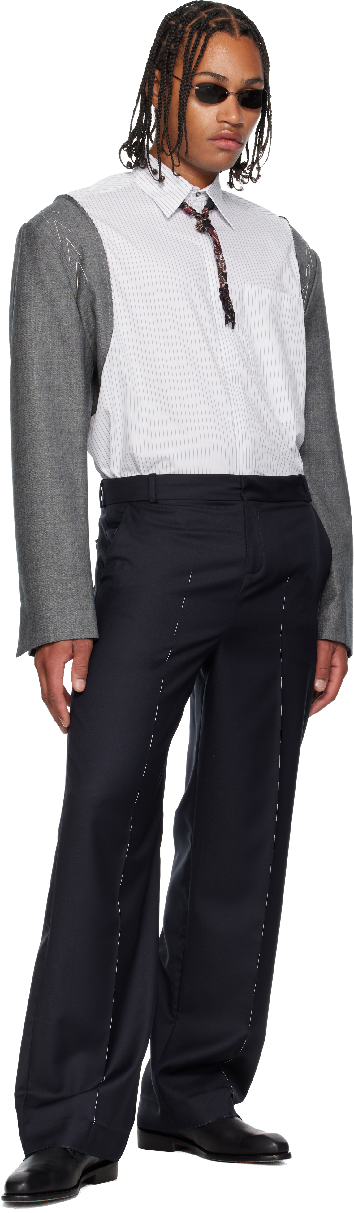 Sonia Carrasco White & Gray Tailored Sleeves Shirt In Gray