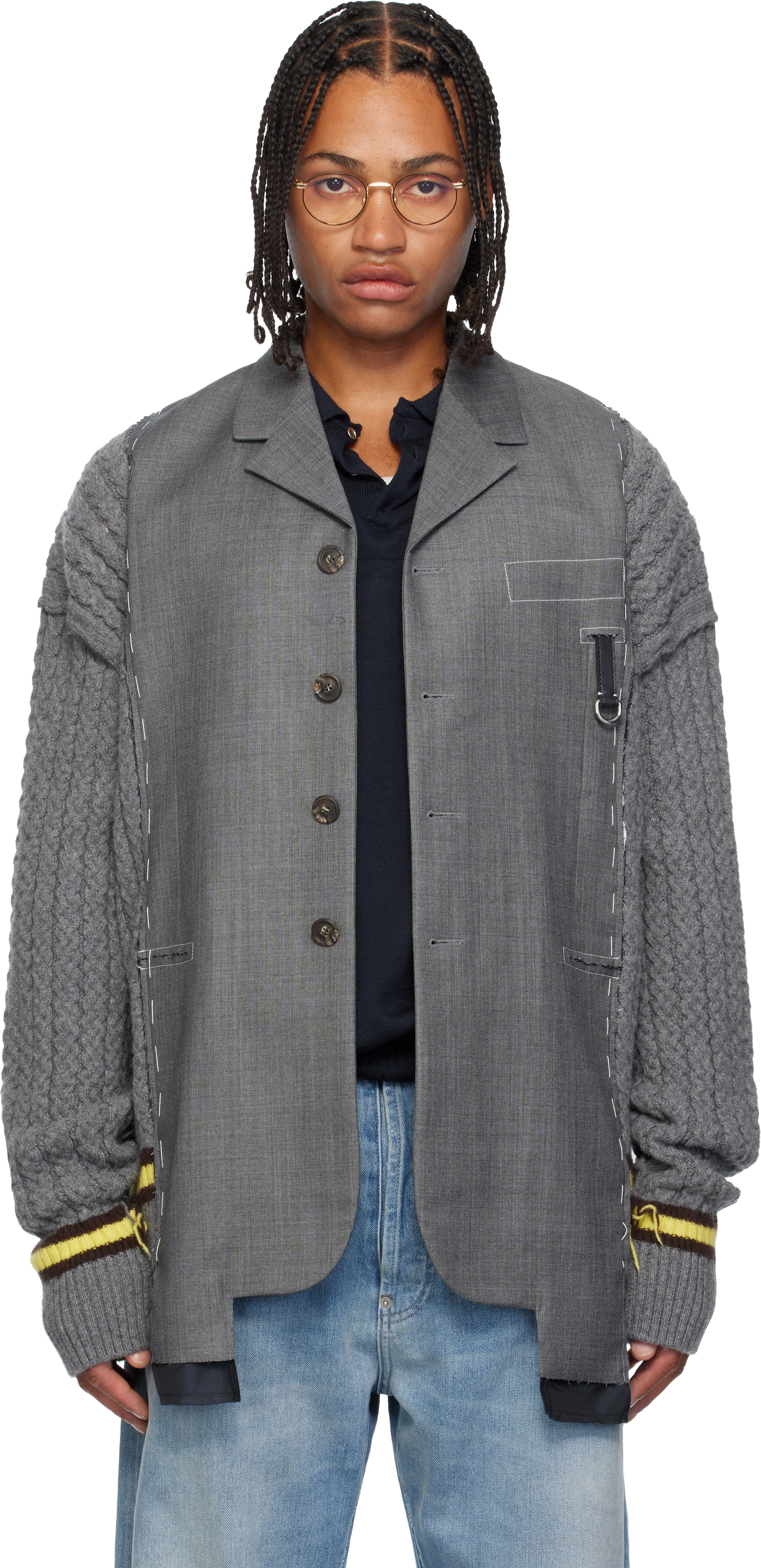 Sonia Carrasco Gray Central Cable Knit Blazer In Gray