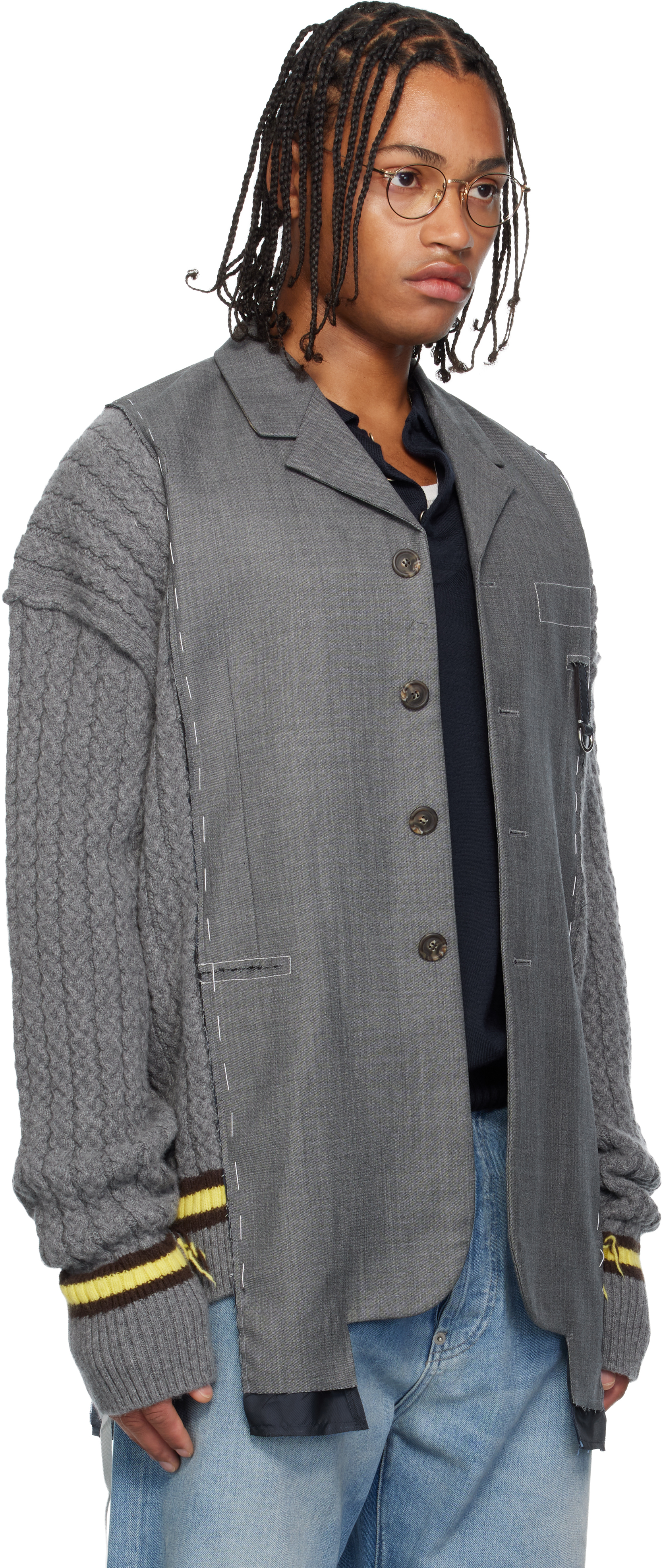 Sonia Carrasco Gray Central Cable Knit Blazer In Gray