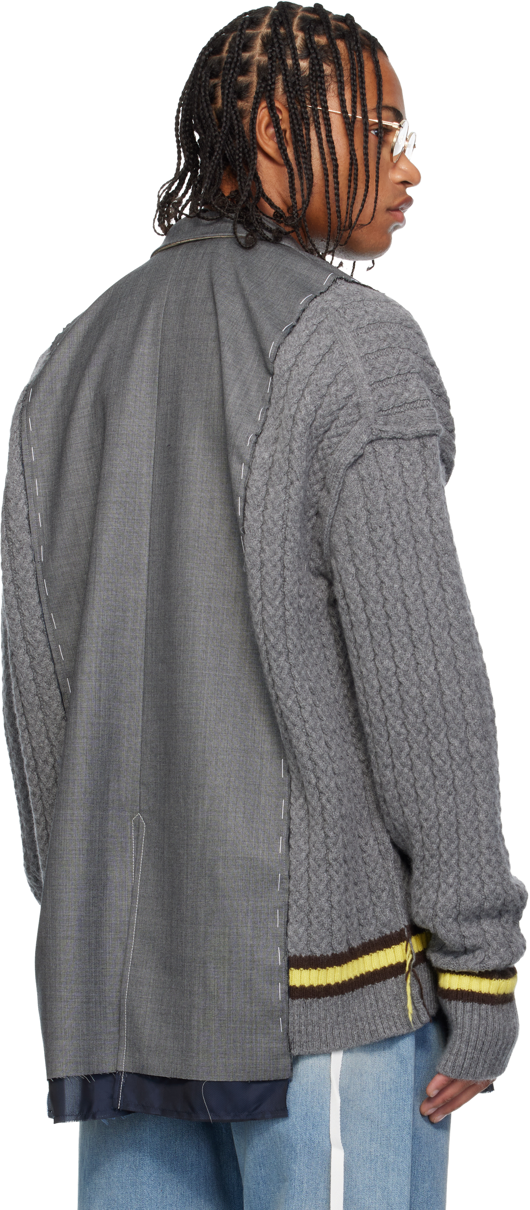Sonia Carrasco Gray Central Cable Knit Blazer In Gray