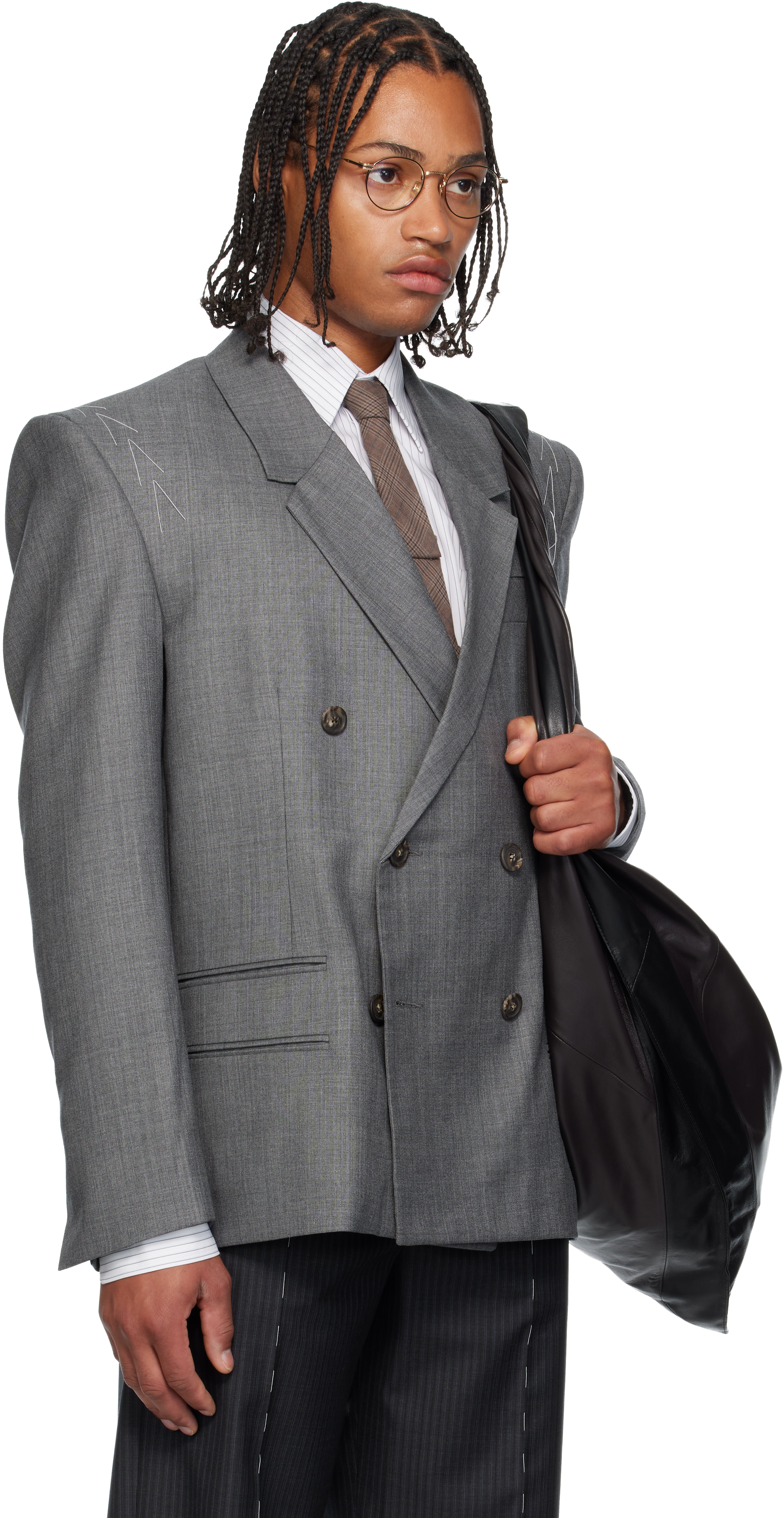 Sonia Carrasco Gray Double-breasted Blazer In Gray