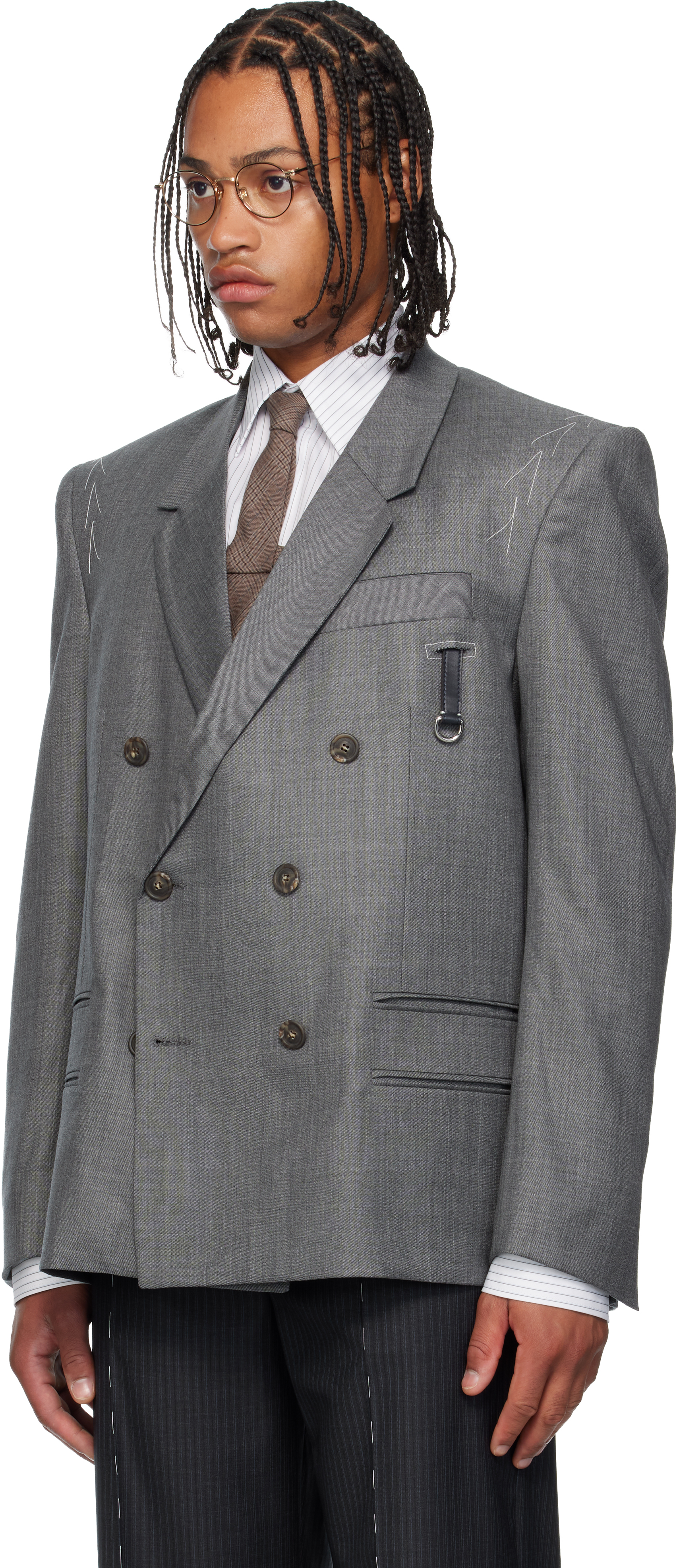 Sonia Carrasco Gray Double-breasted Blazer In Gray