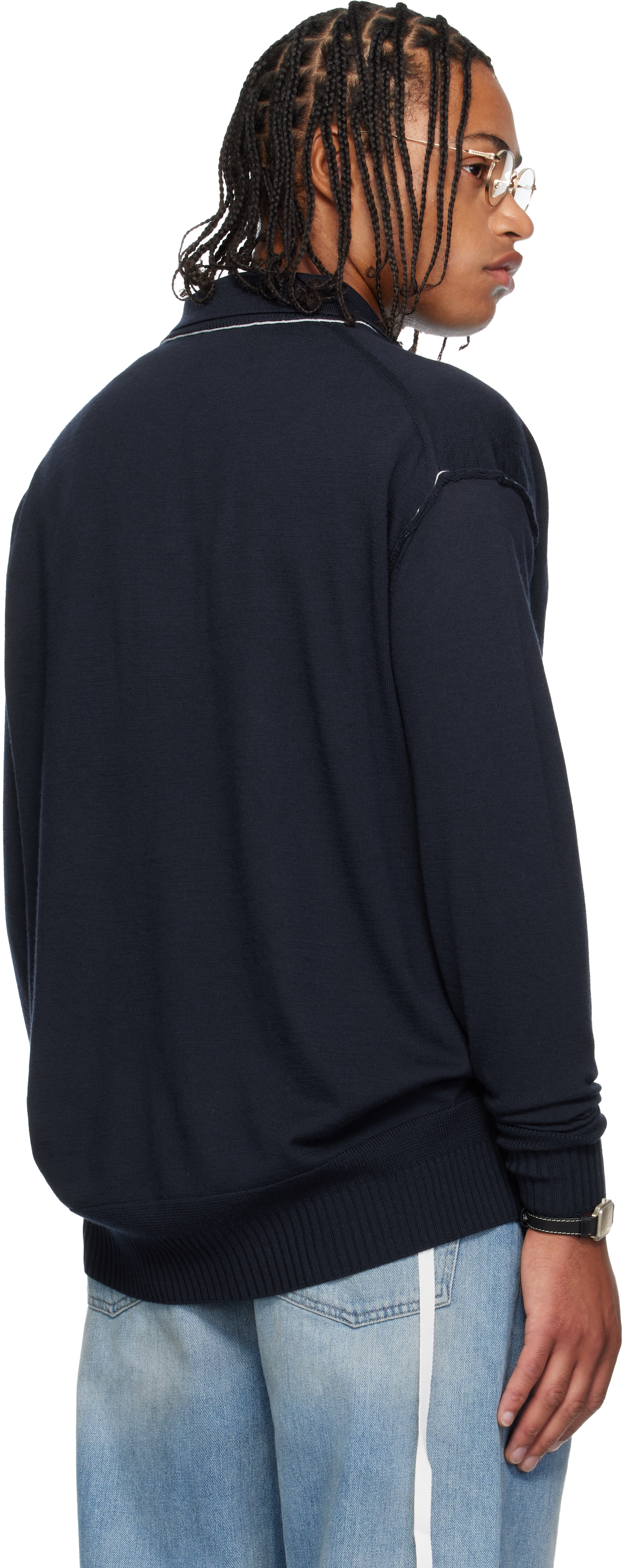 Sonia Carrasco Navy Knit Double Collar Polo In Blue