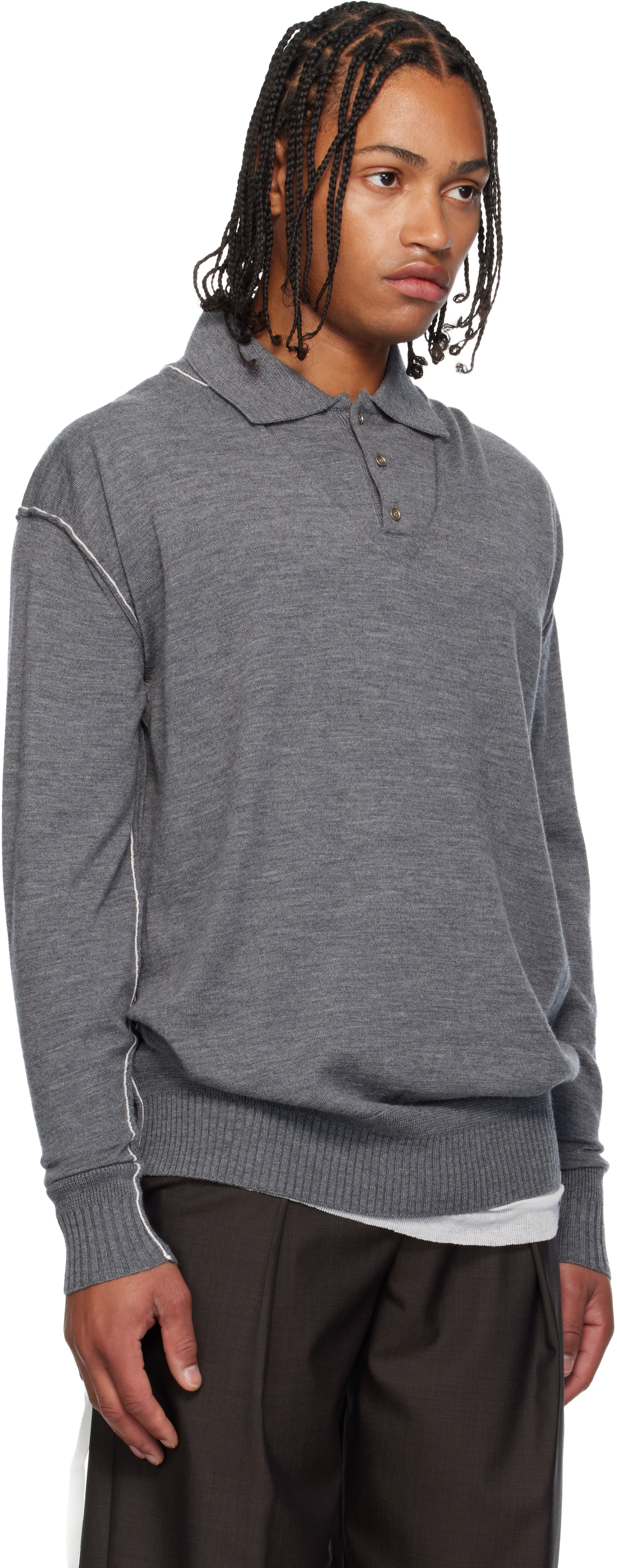 Sonia Carrasco Gray Knit Double Collar Polo In Gray