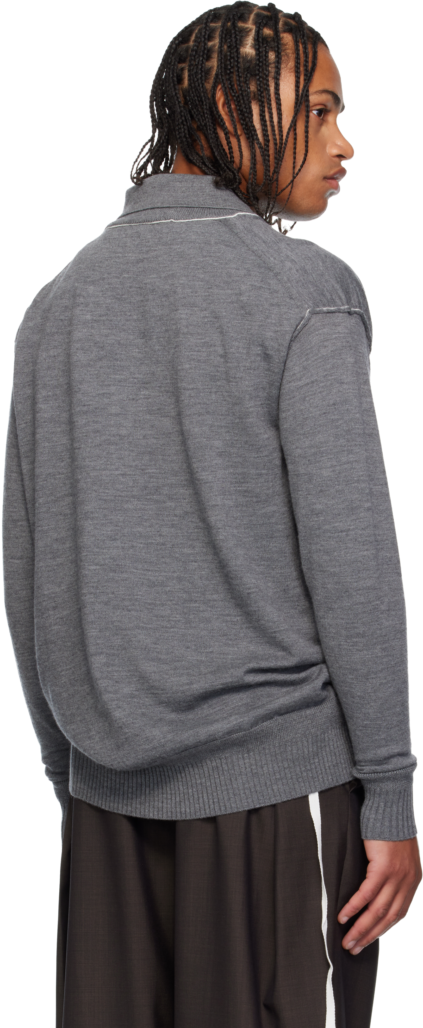 Sonia Carrasco Gray Knit Double Collar Polo In Gray