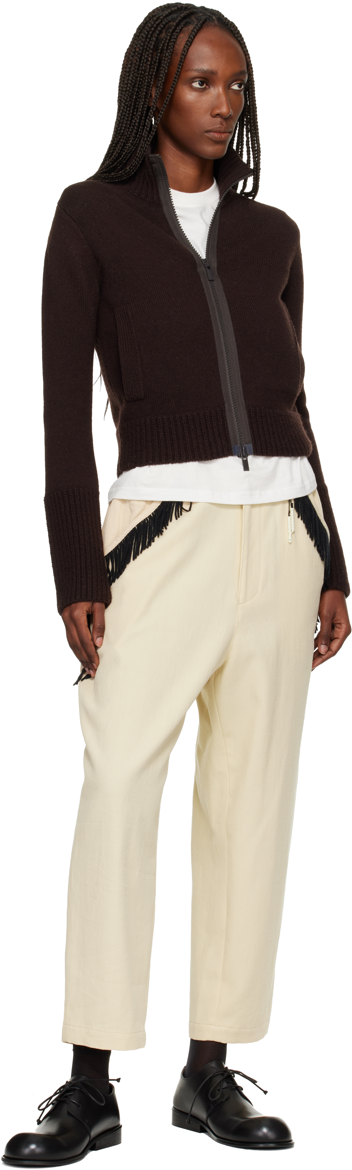 Undercover Beige Fringe Trousers In White