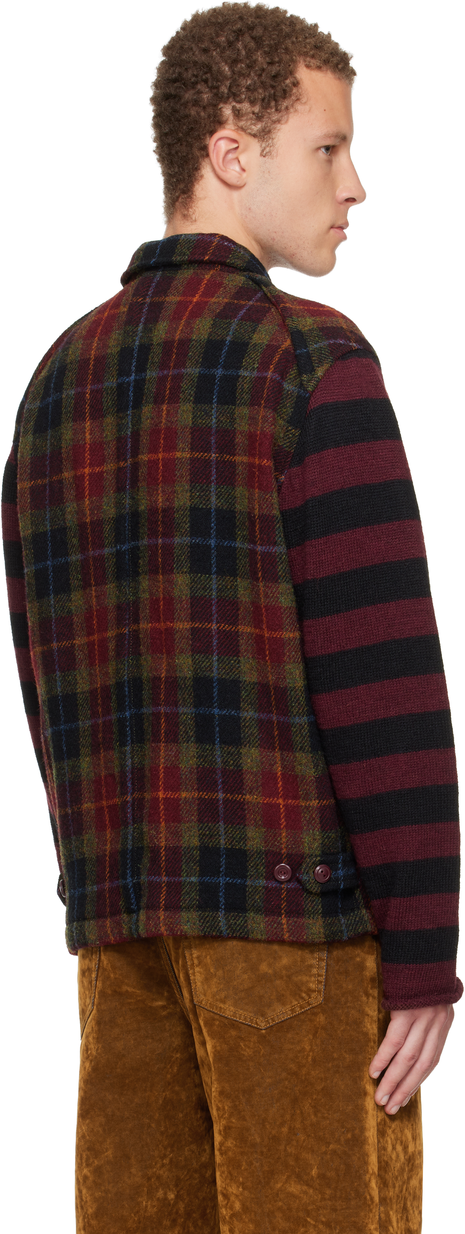 Undercover Red Patchwork-sleeve Coat In Multi