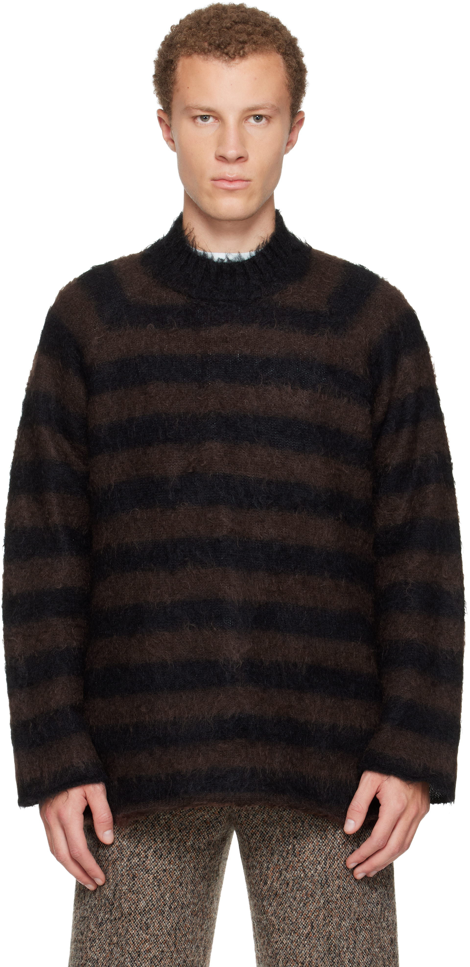 Undercover Striped Crew-neck Sweater In Brown