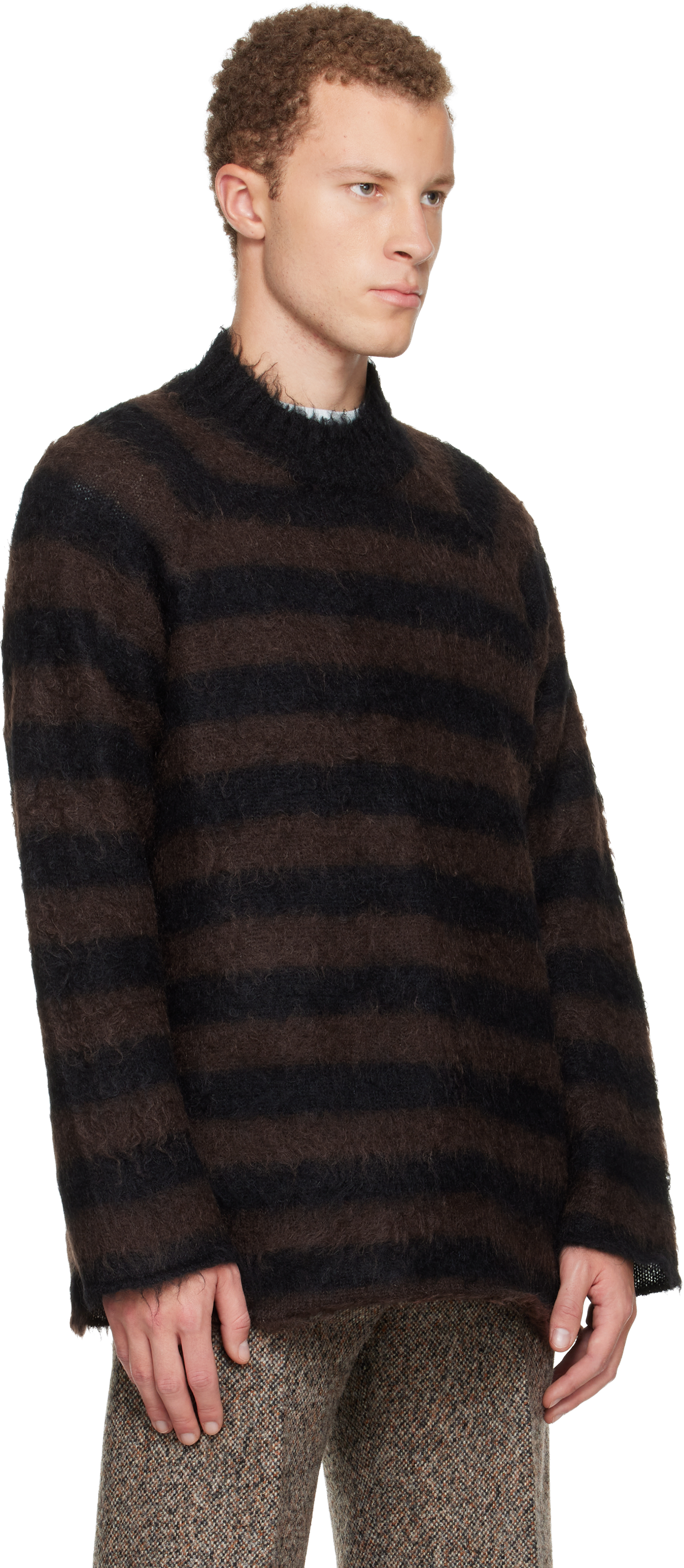 Undercover Striped Crew-neck Sweater In Brown