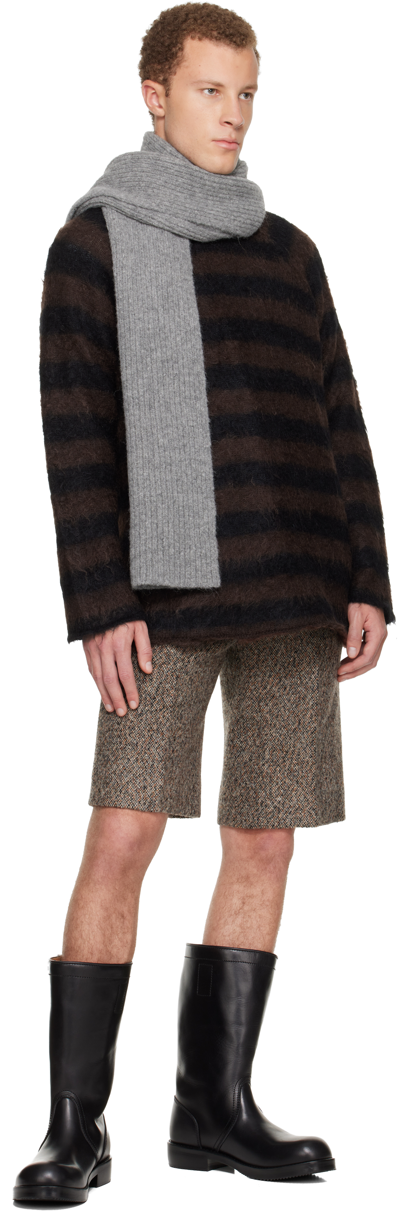 Undercover Striped Crew-neck Sweater In Brown