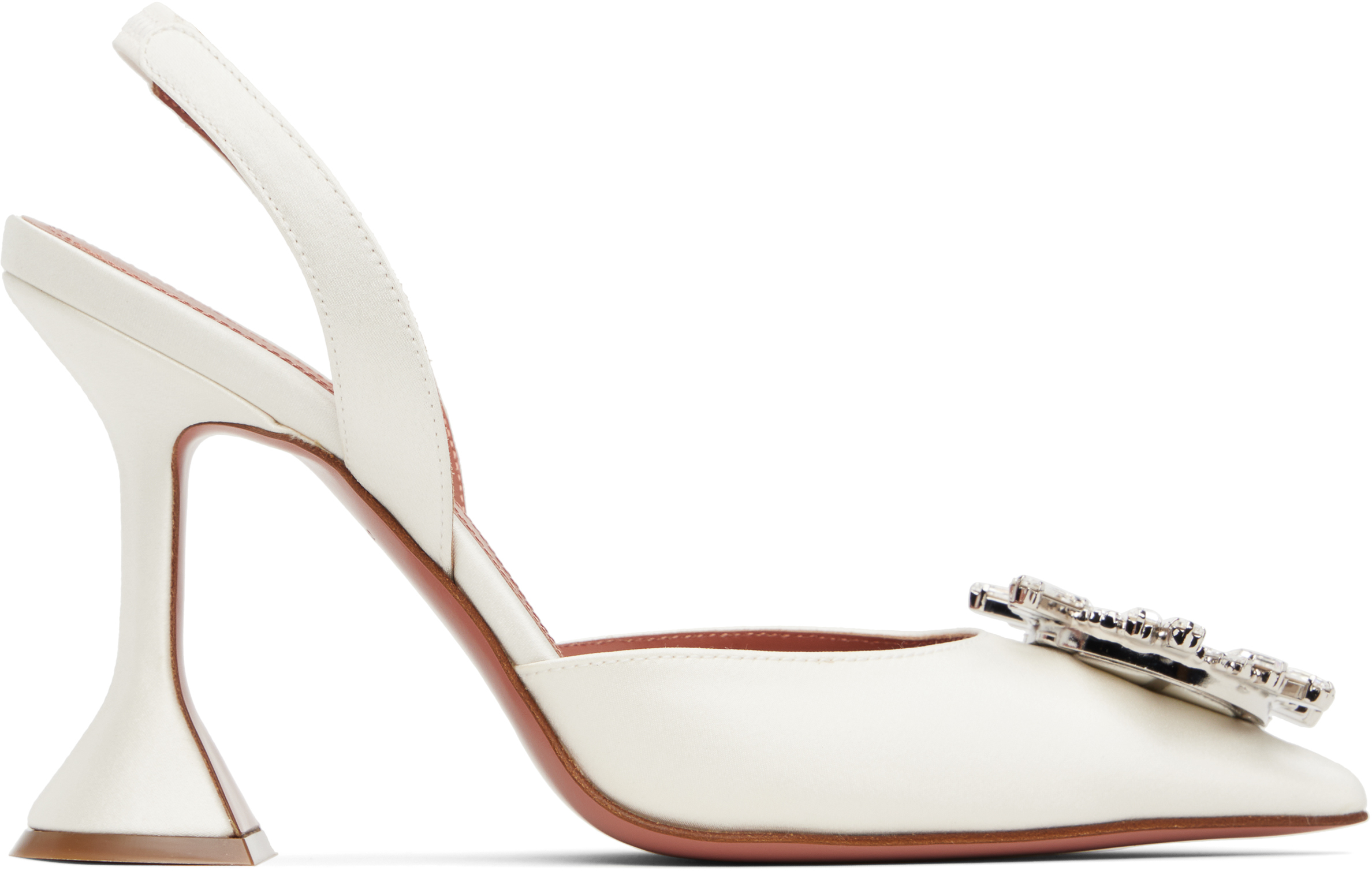 Amina Muaddi White Silk Satin Slingback Pumps