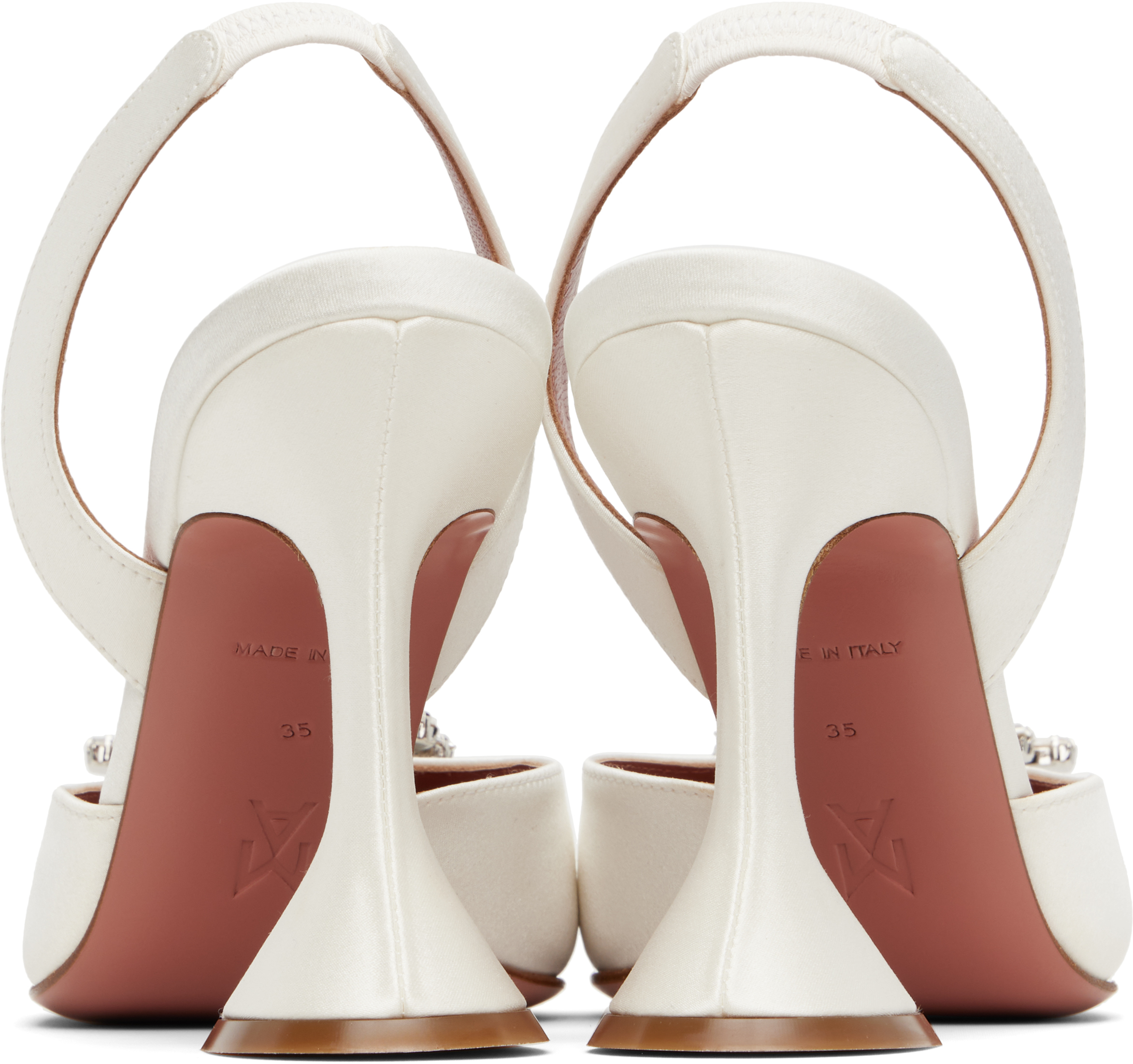 Amina Muaddi White Silk Satin Slingback Pumps