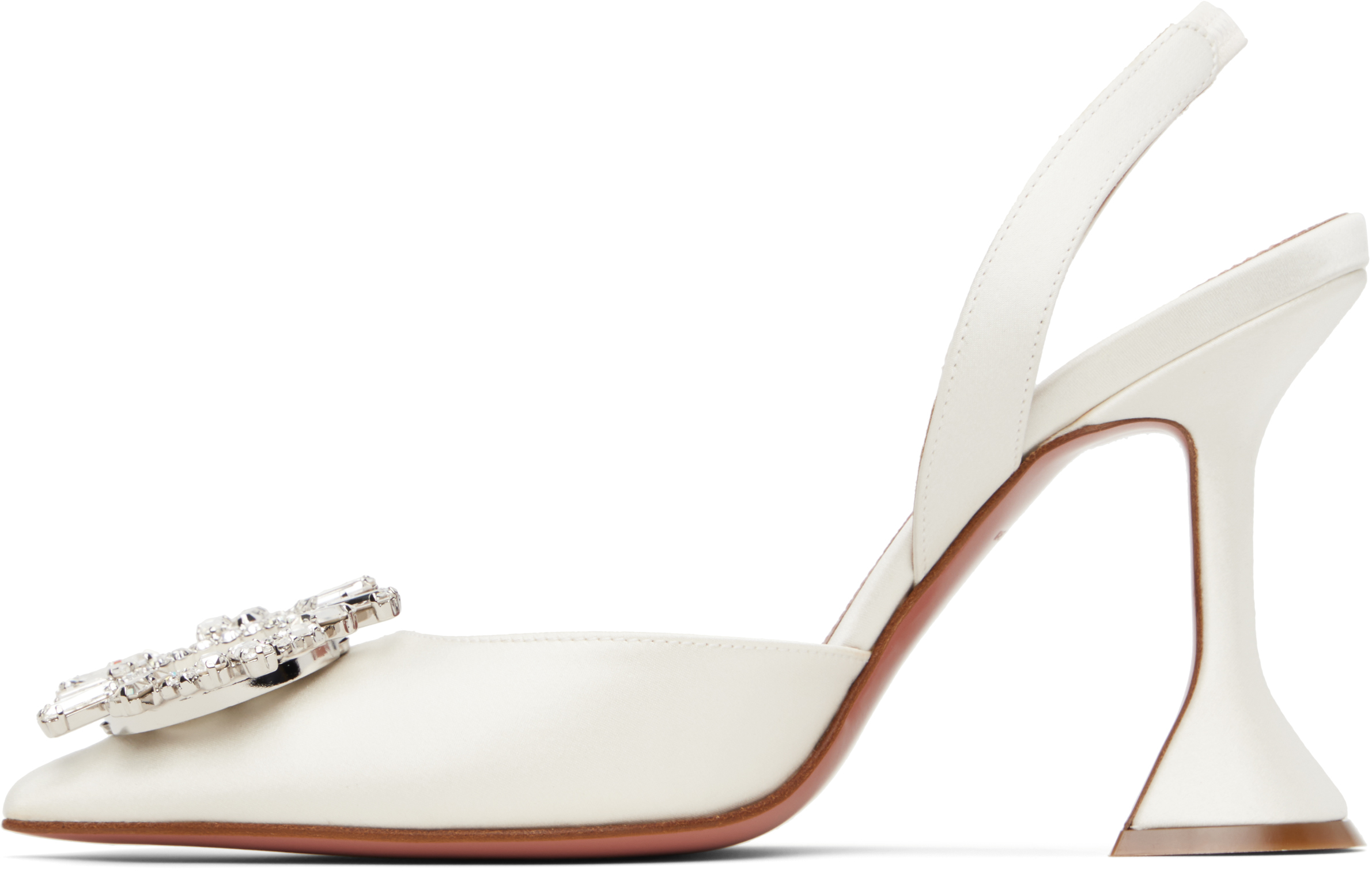 Amina Muaddi White Silk Satin Slingback Pumps