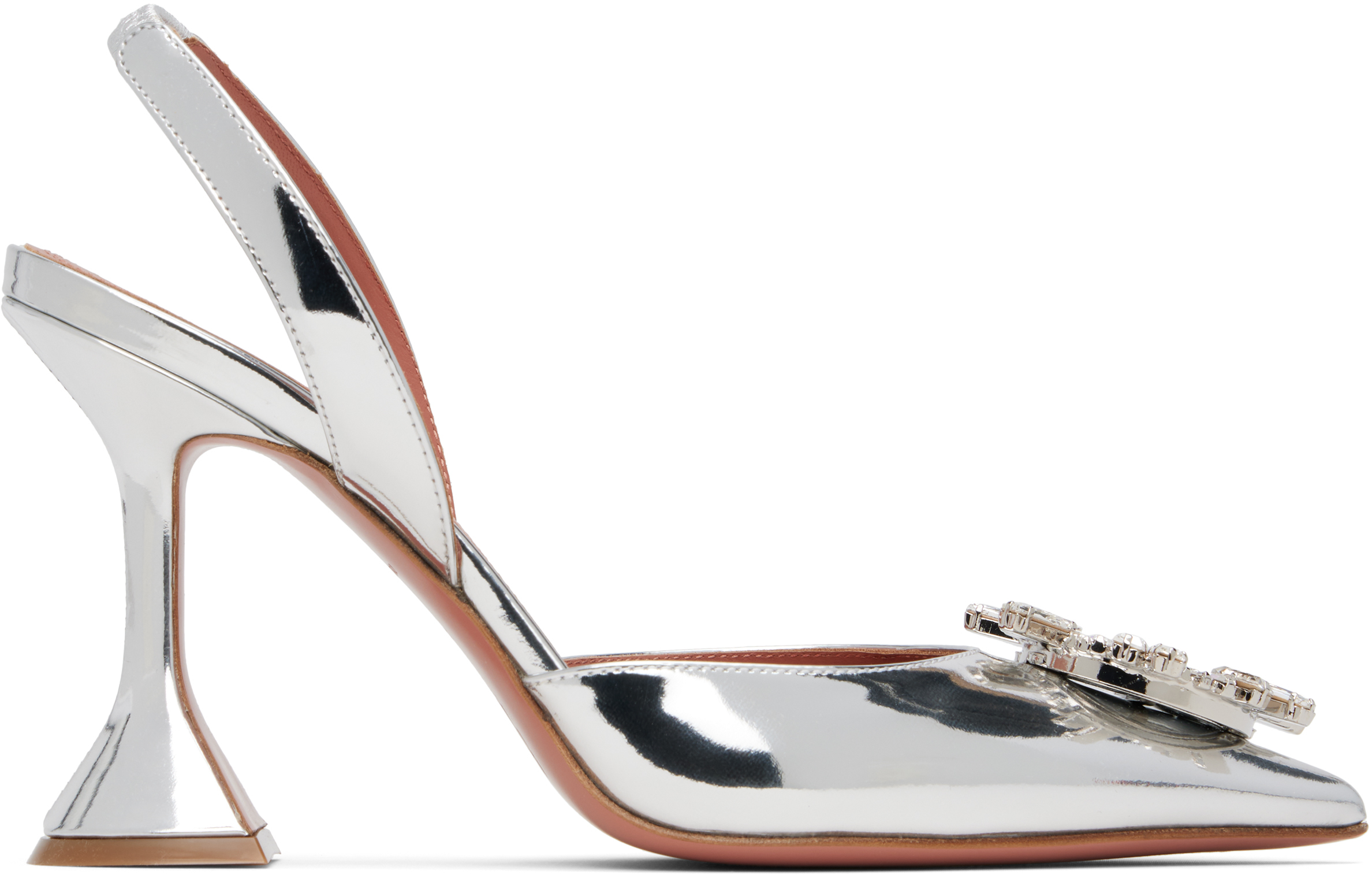 Amina Muaddi Silver Begum Sling Heels