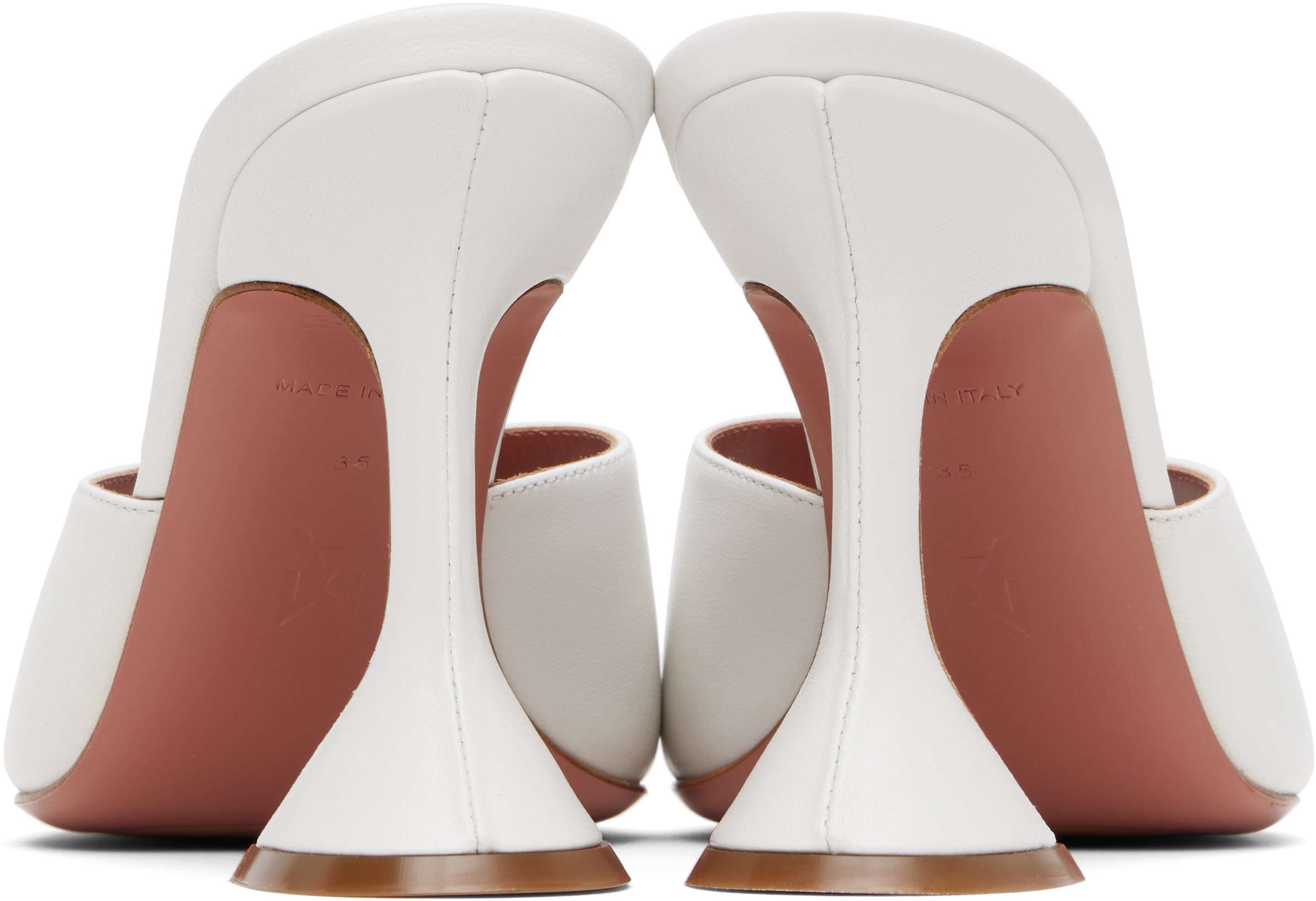 Shop Amina Muaddi White Lupita Slipper Heeled Sandals