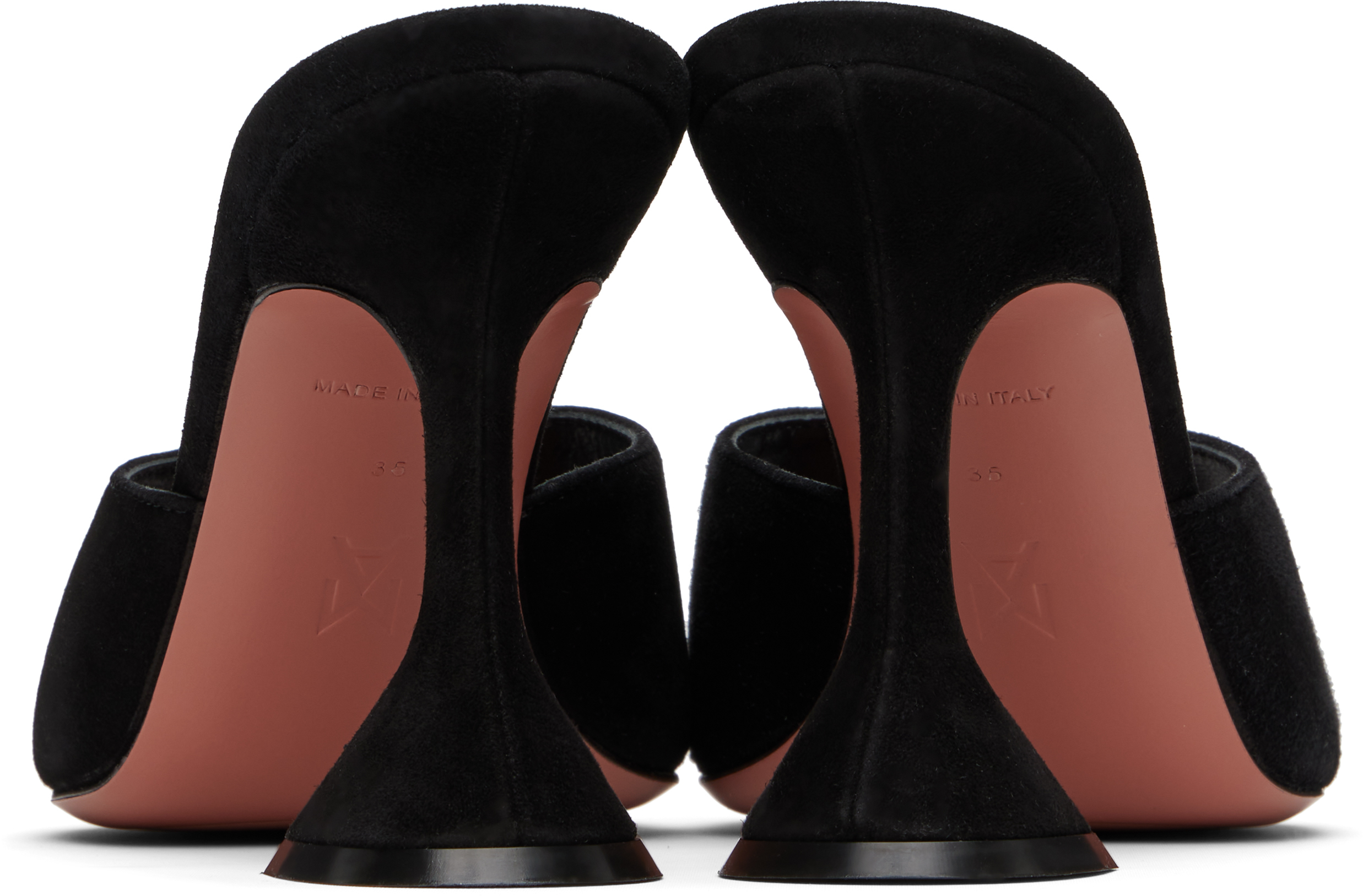 Shop Amina Muaddi Black Lupita Slipper Heeled Sandals