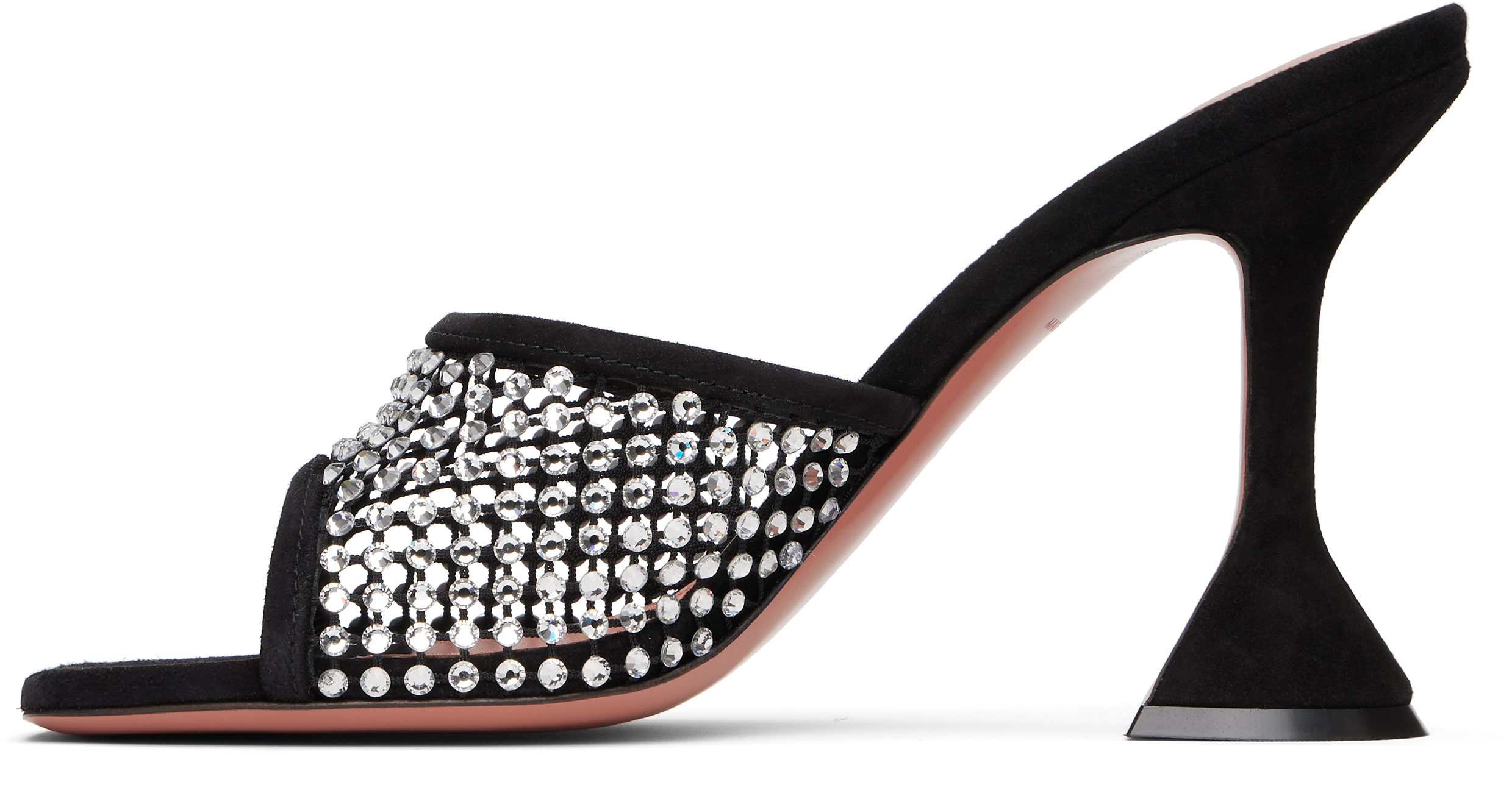 Shop Amina Muaddi Black Lupita Crystal Net Heeled Sandals