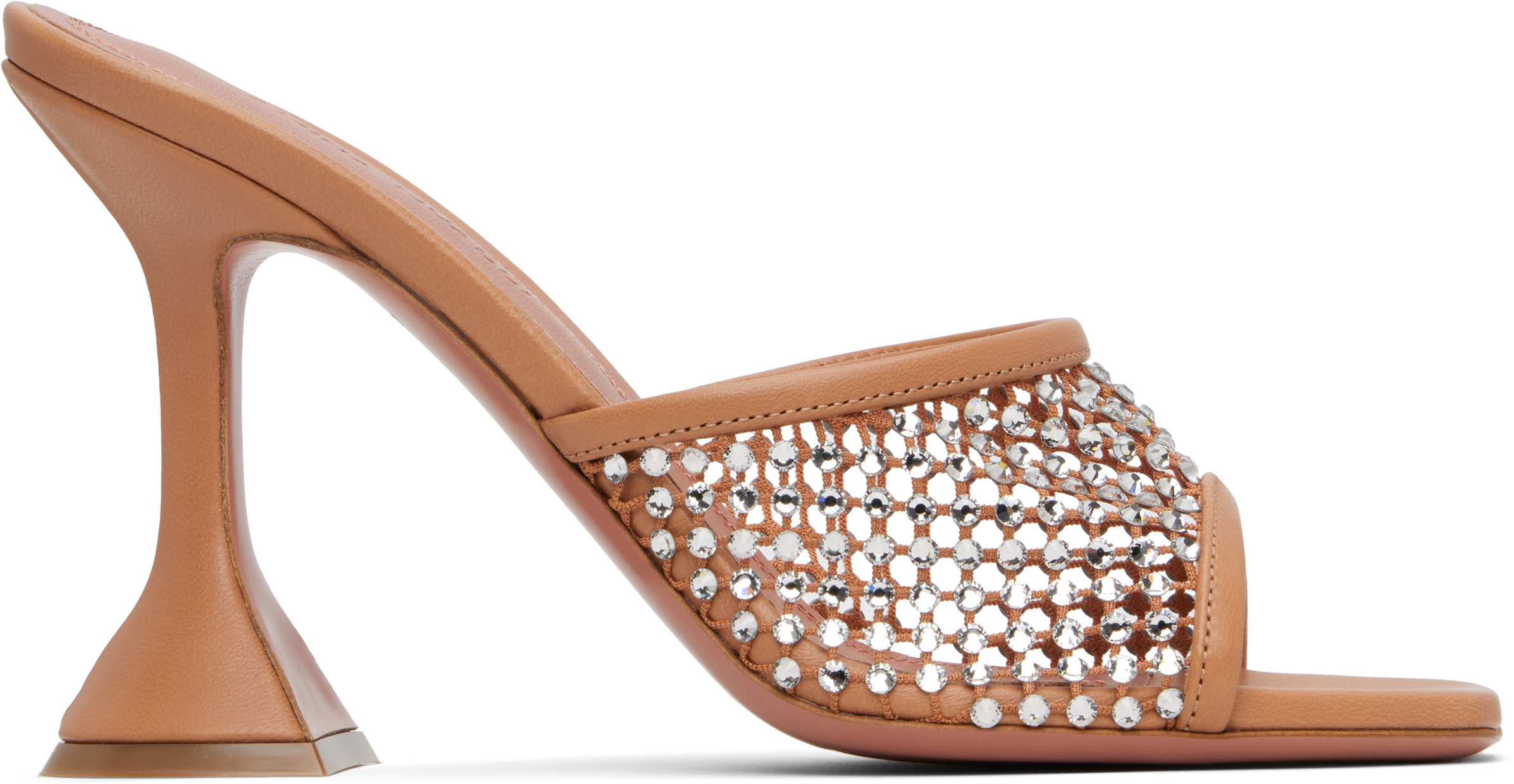 Tan Lupita Crystal Net Slipper Heeled Sandals