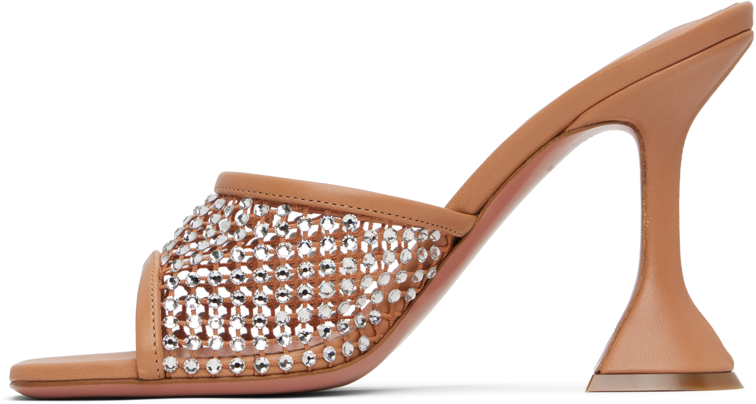 Amina Muaddi Tan Lupita Crystal Net Slipper Heeled Sandals