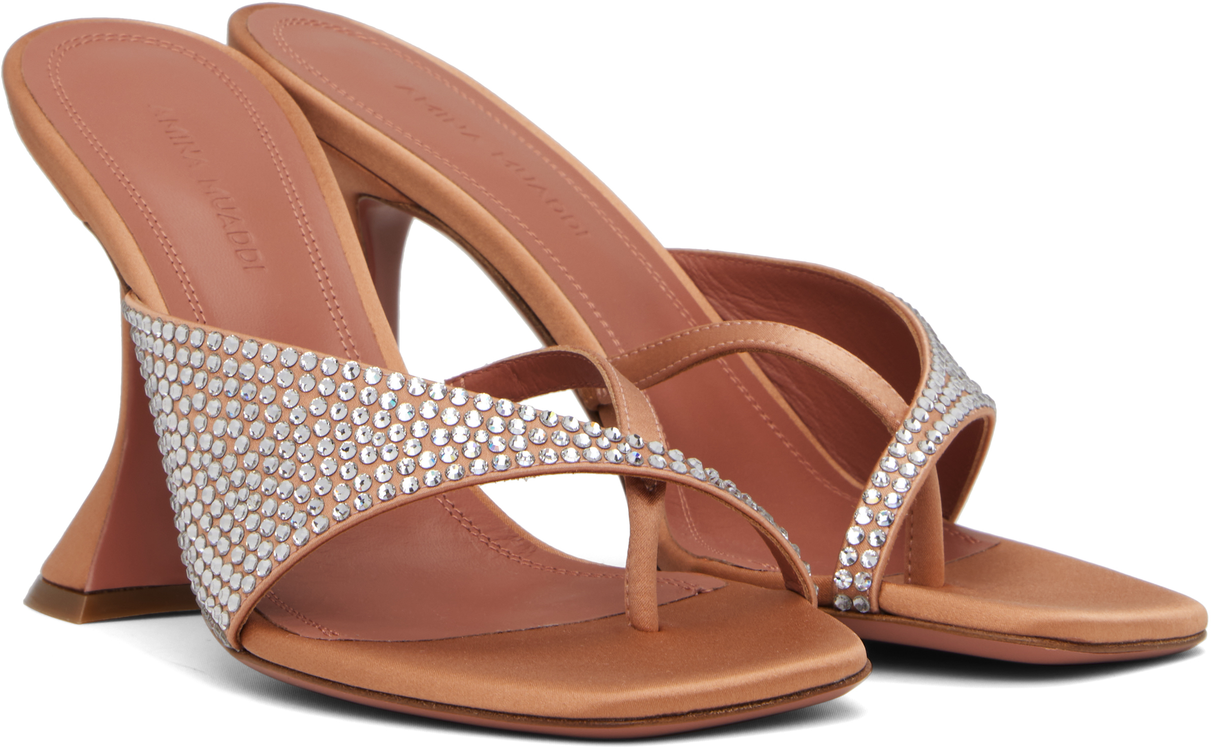 Shop Amina Muaddi Tan Shiona Slipper 95 Heeled Sandals