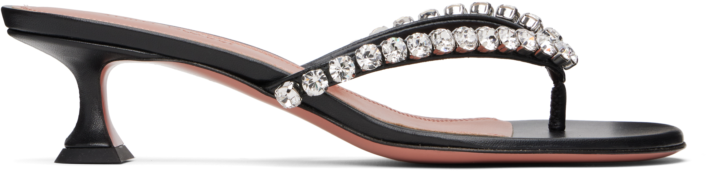 Shop Amina Muaddi Black Gigi Thong Heeled Sandals