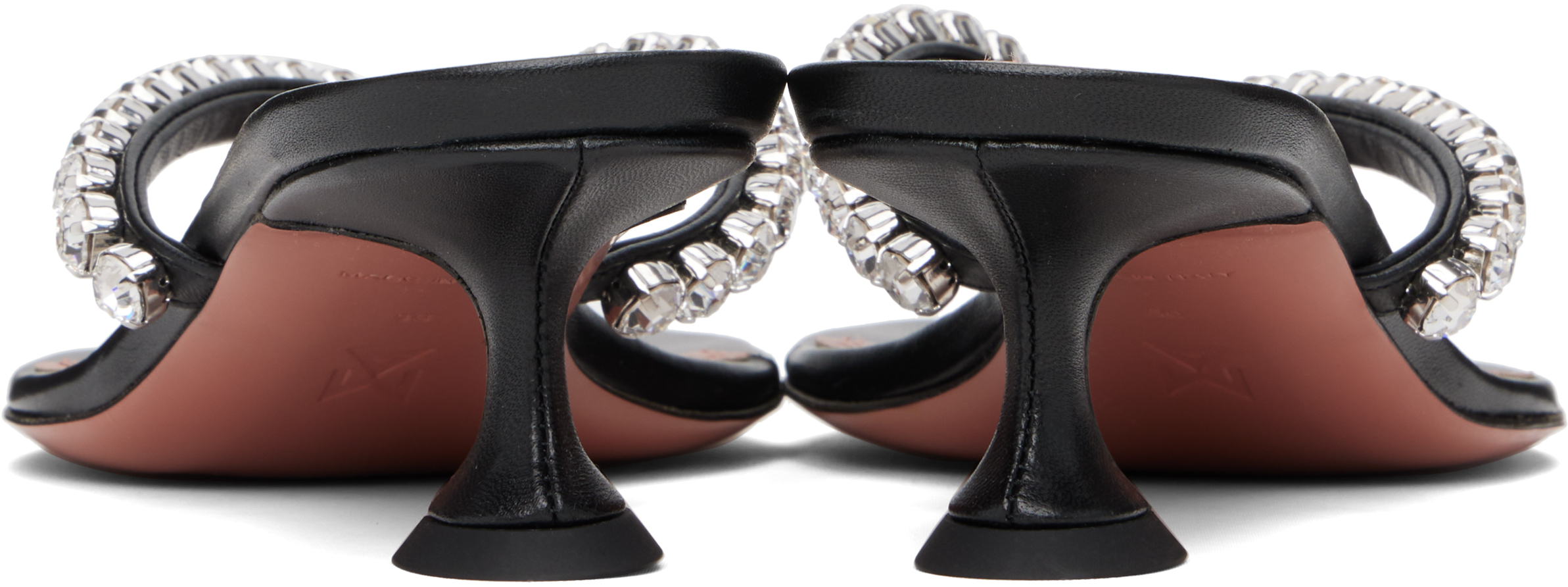 Shop Amina Muaddi Black Gigi Thong Heeled Sandals