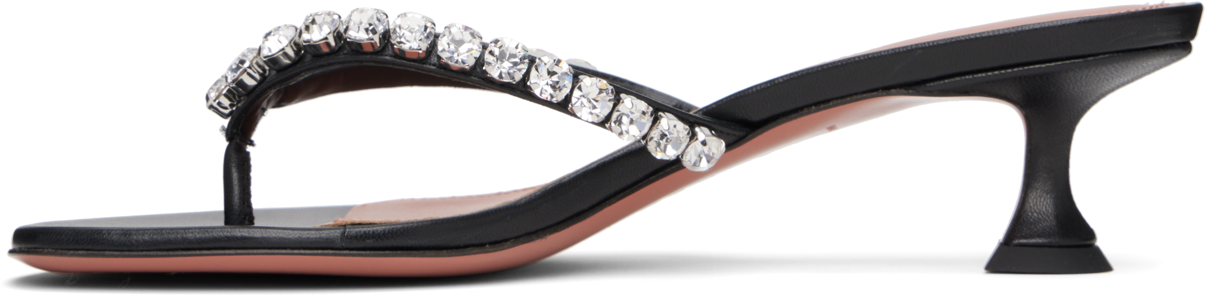 Shop Amina Muaddi Black Gigi Thong Heeled Sandals