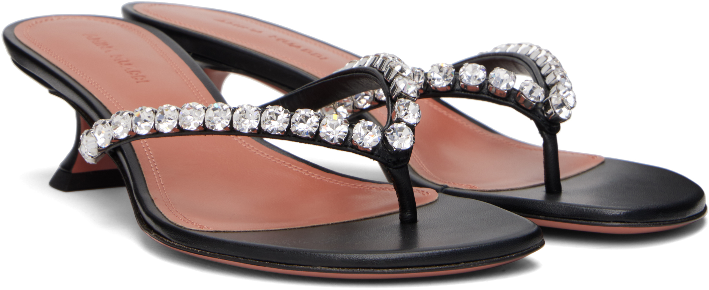 Shop Amina Muaddi Black Gigi Thong Heeled Sandals