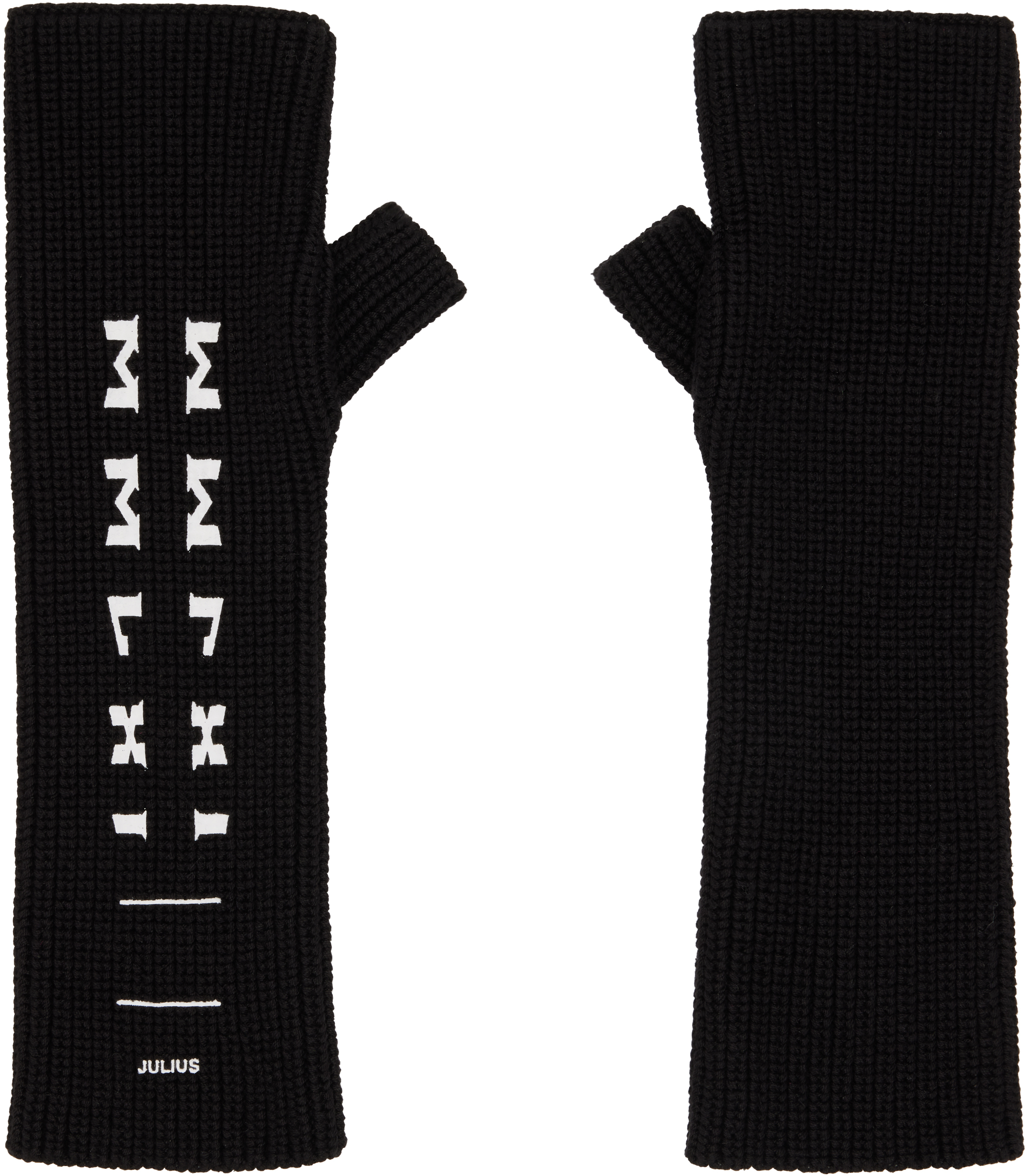 JULIUSのブラック Silk & Cotton Printed フィンガーレスグローブが