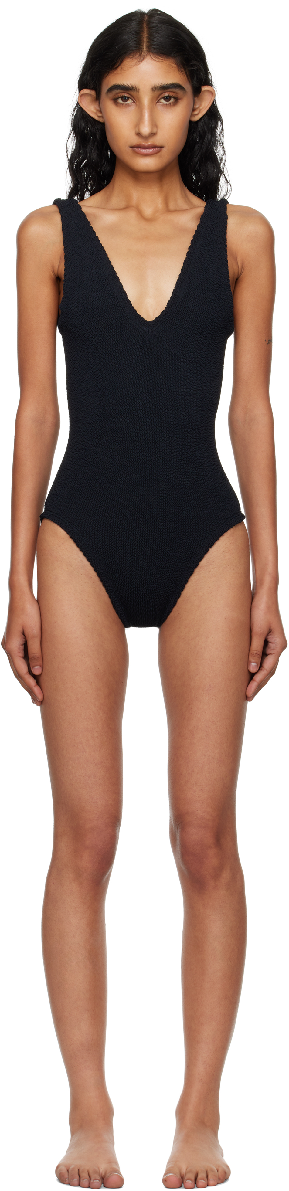 Hunza G Sadie Seersucker Swimsuit In Black