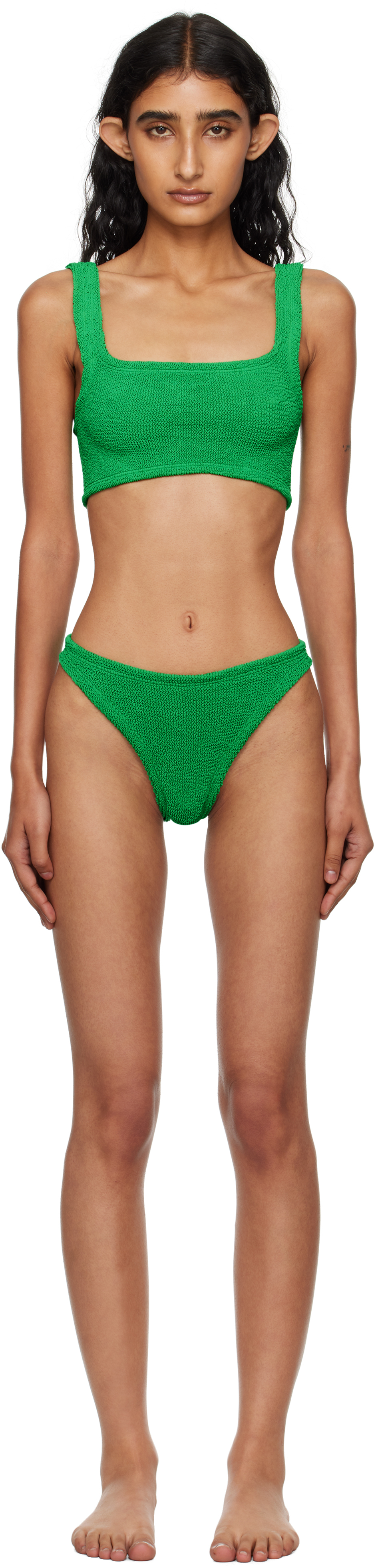 Hunza G High-cut Leg Scoop Back Square Neckline In Green