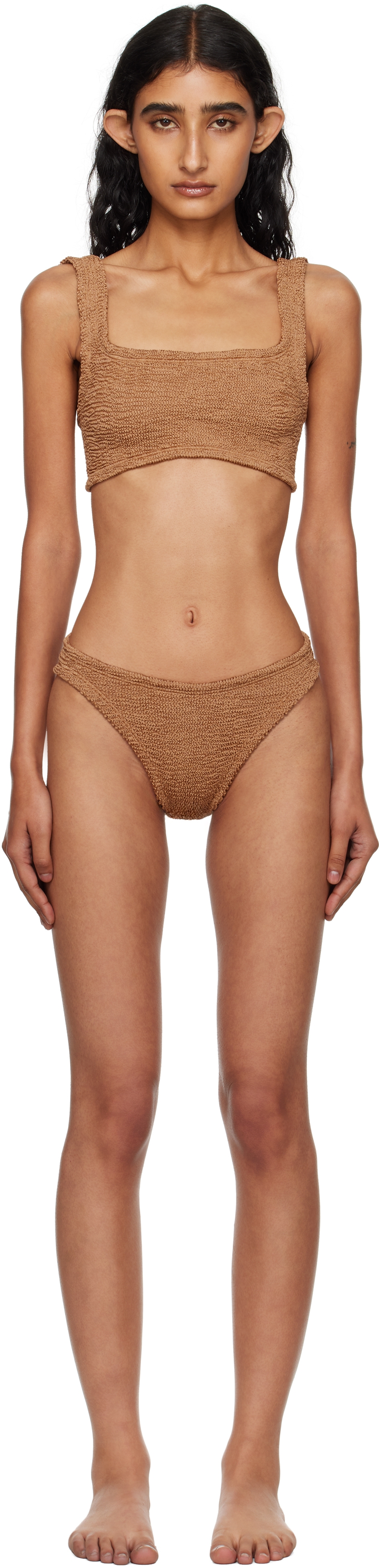 Hunza G Xandra Crinkle Bikini Set In Brown