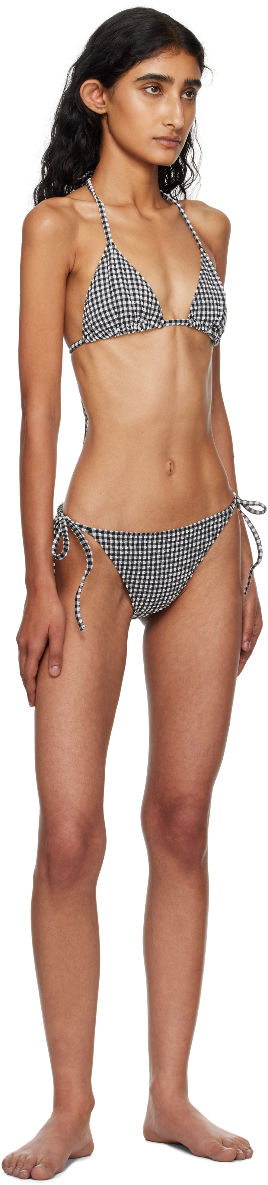 Hunza G Black & White Gingham Seersucker Sabrina Bikini In Multi