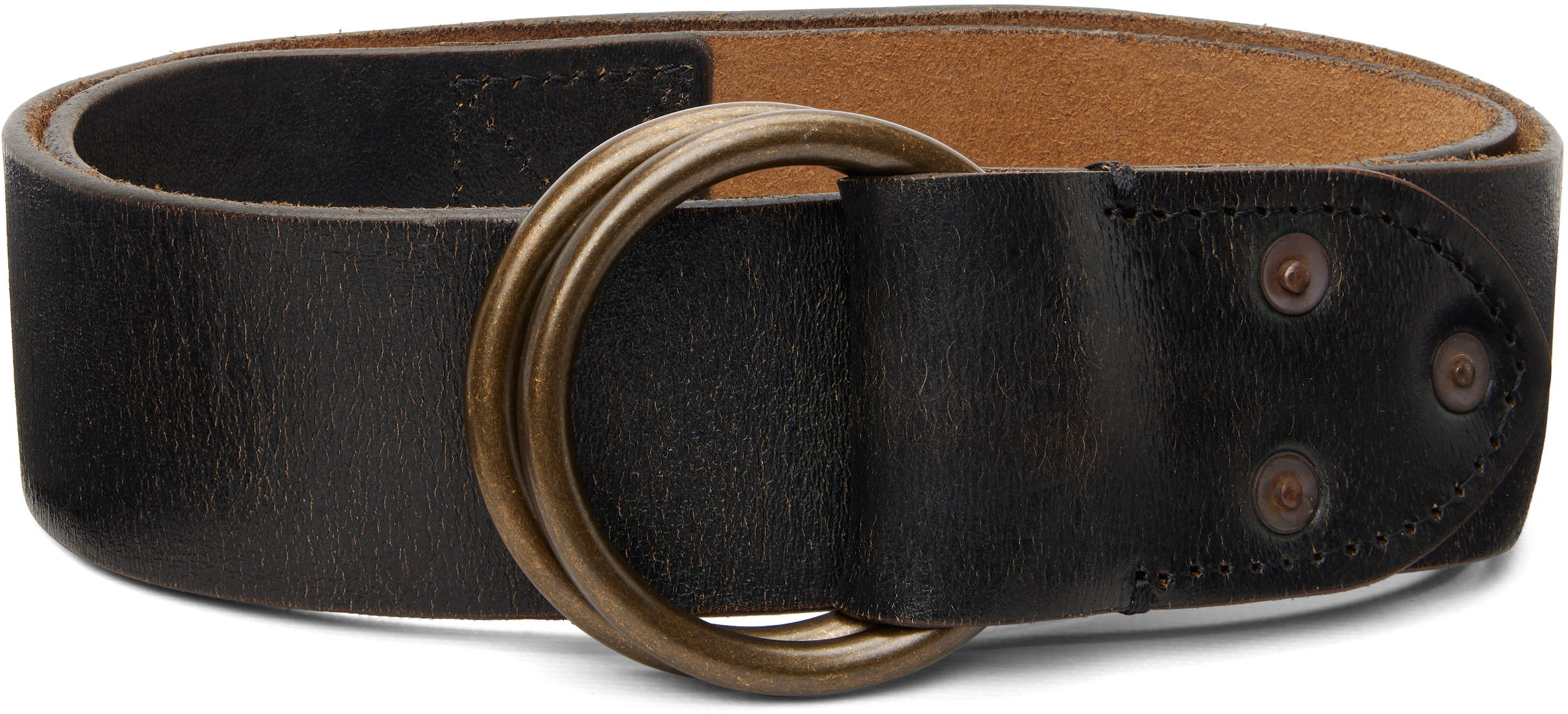 Rrl Black Leather Double–o-ring Belt